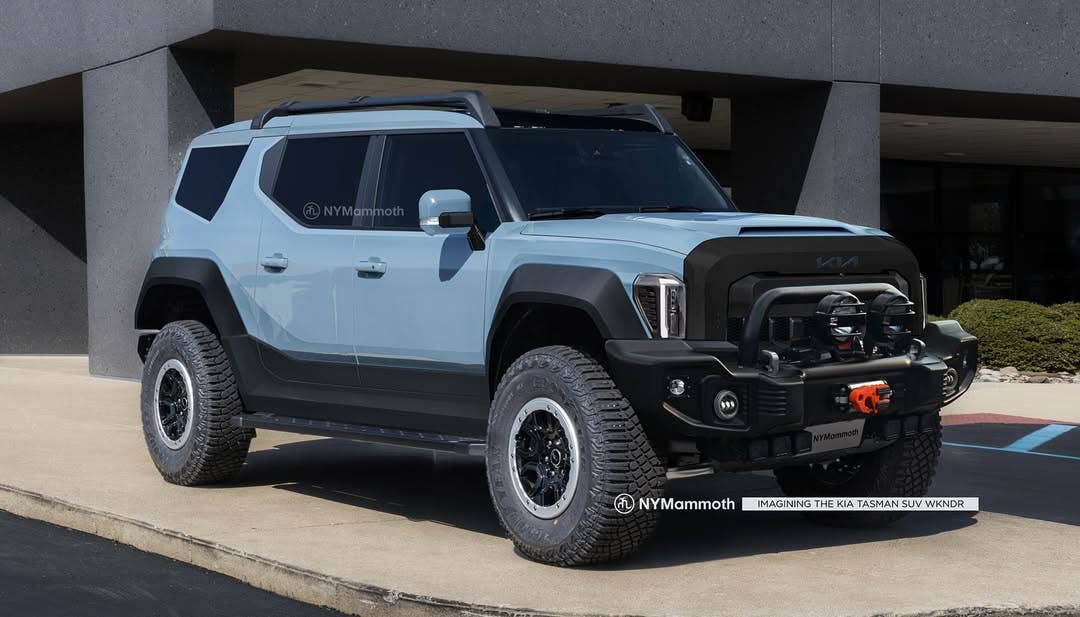 Kia Tasman WKNDR SUV rendering in baby blue