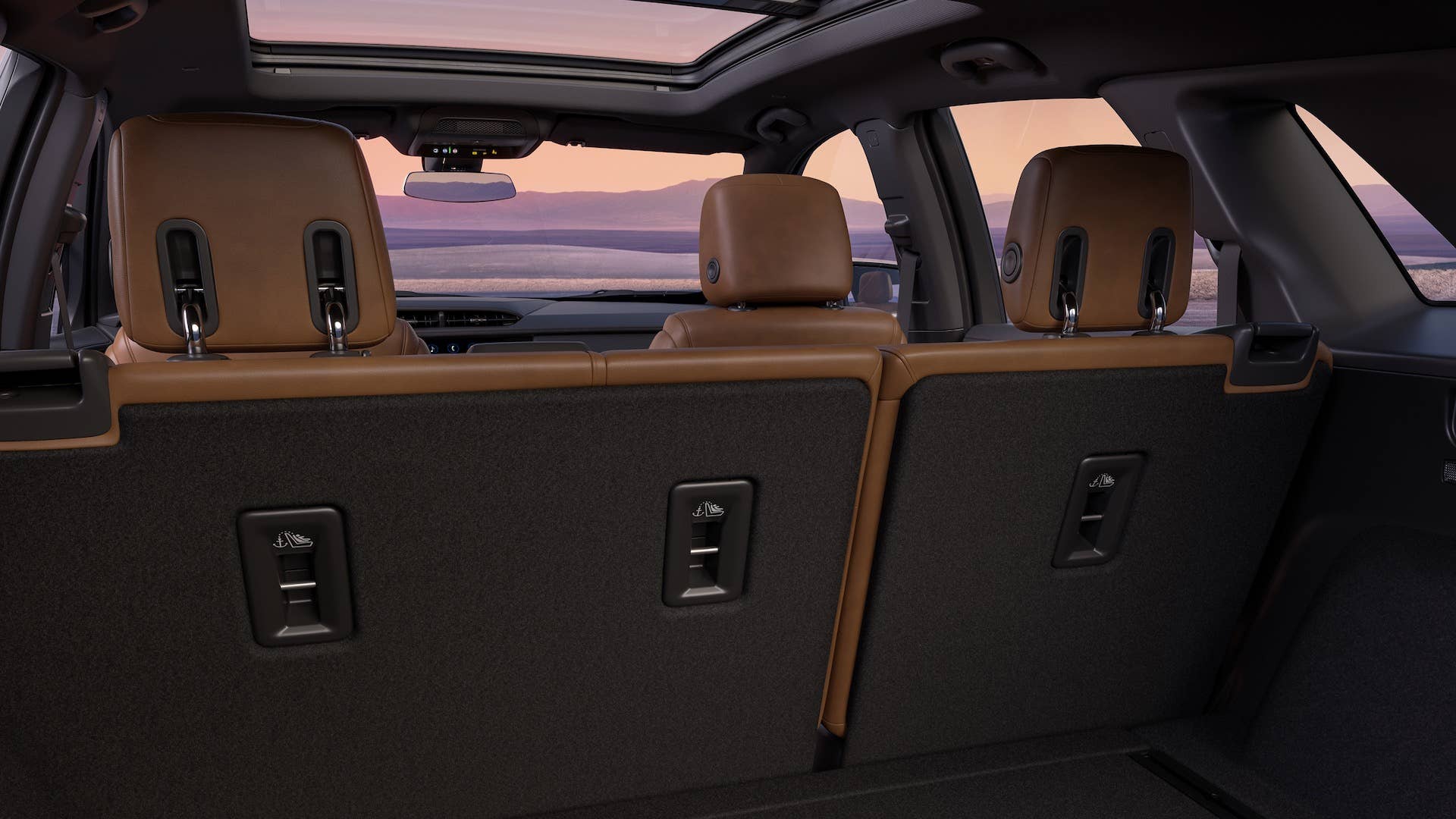 View of the rear storage space in the 2025 Cadillac XT5 Premium Luxury featuring Sedona Sauvage with Jet Black accents upholstery.
