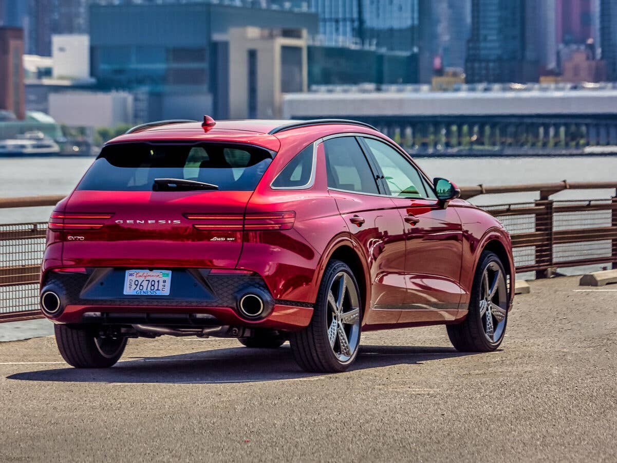 2025 Genesis GV70 in red rear angled view