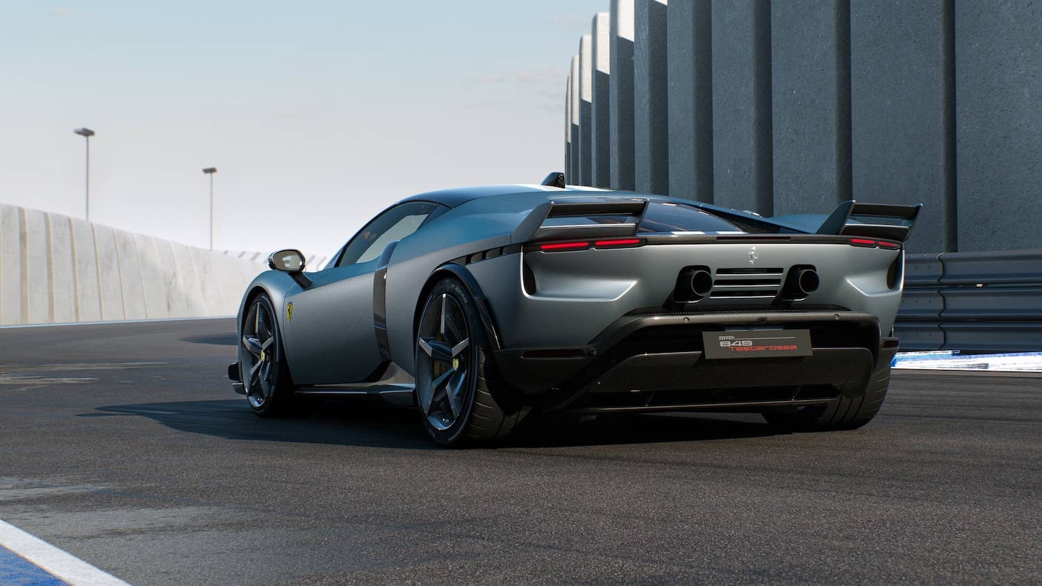 Ferrari 849 Testarossa gray with stripes rear quarter