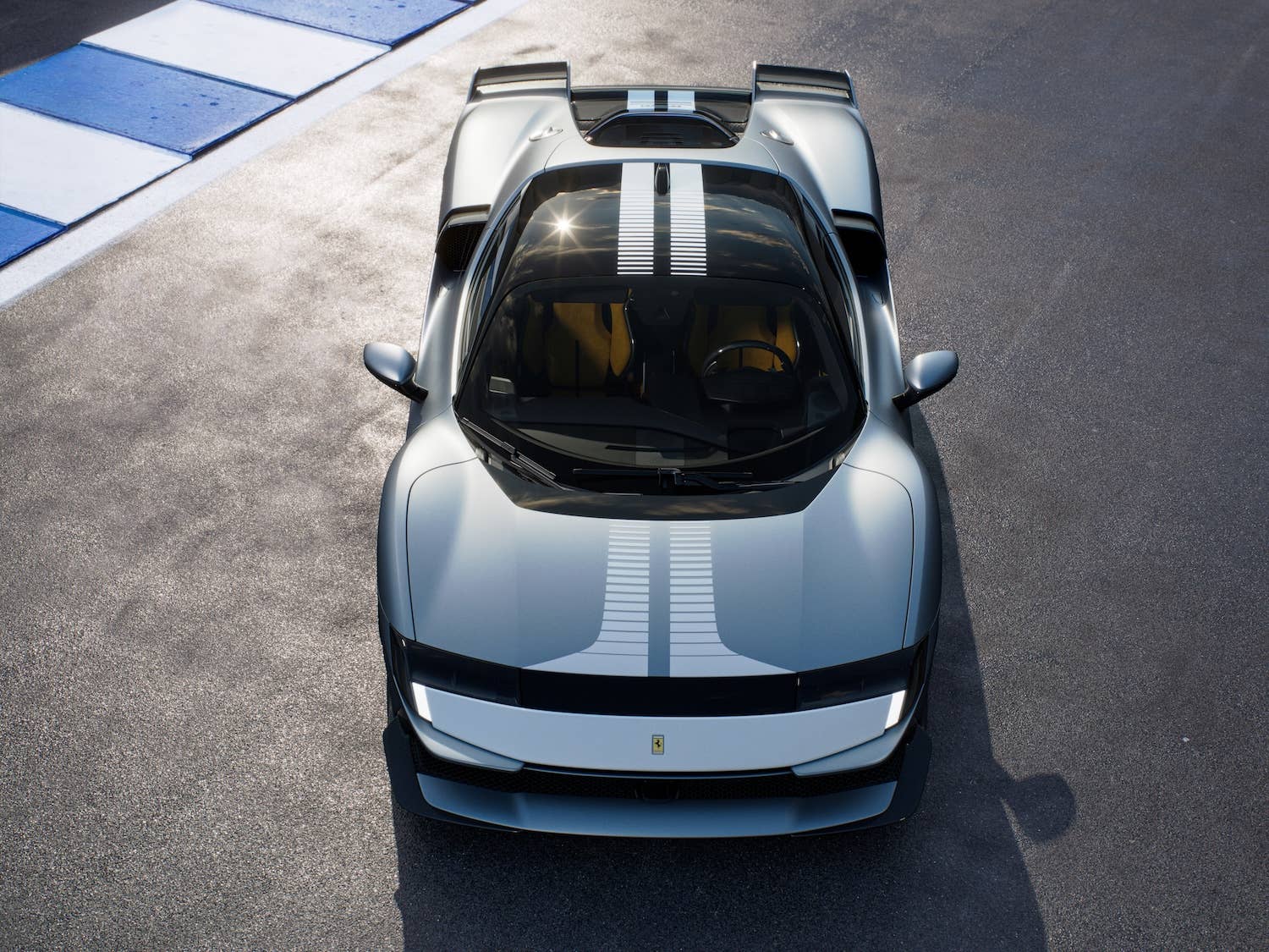 Ferrari 849 Testarossa gray with stripes front high angle