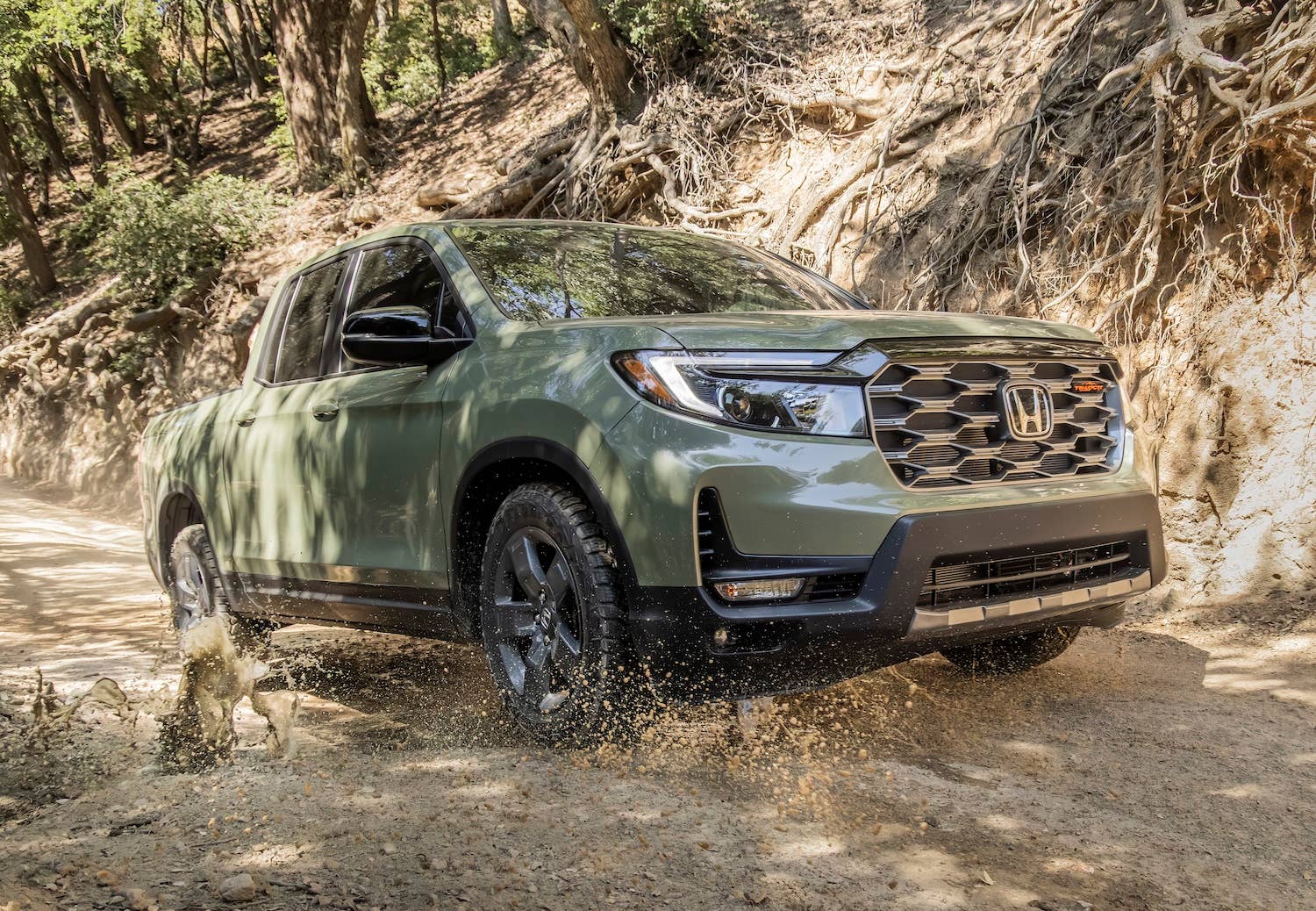 2026 Honda Ridgeline TrailSport front quarter in action