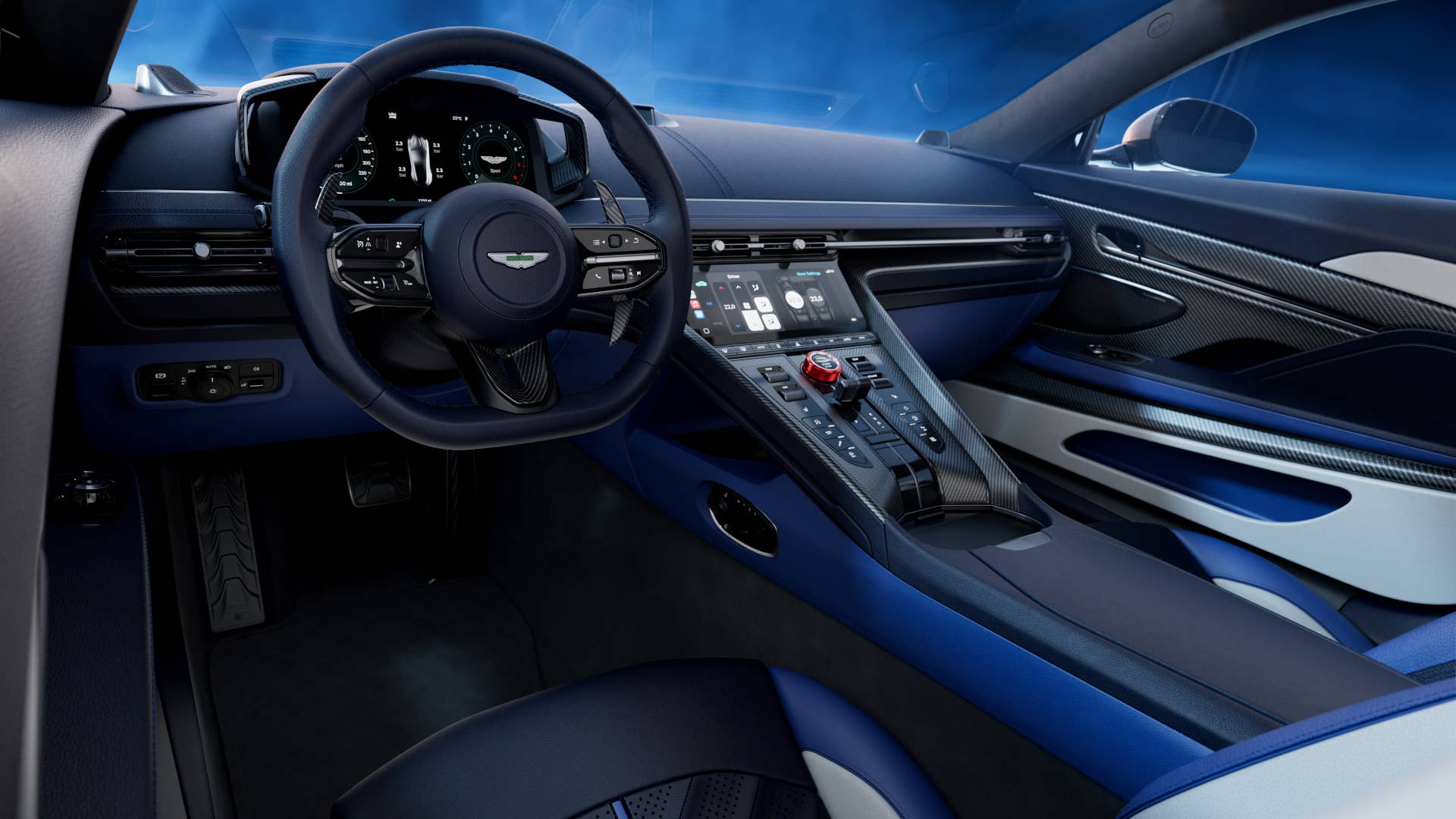 2026 Aston Martin DB12 S Coupe blue interior front cabin