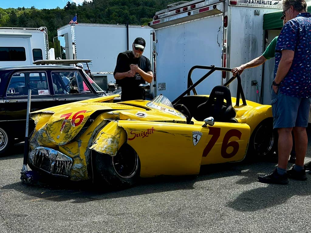 1960 MGA racer after a crash. Driver was ok.