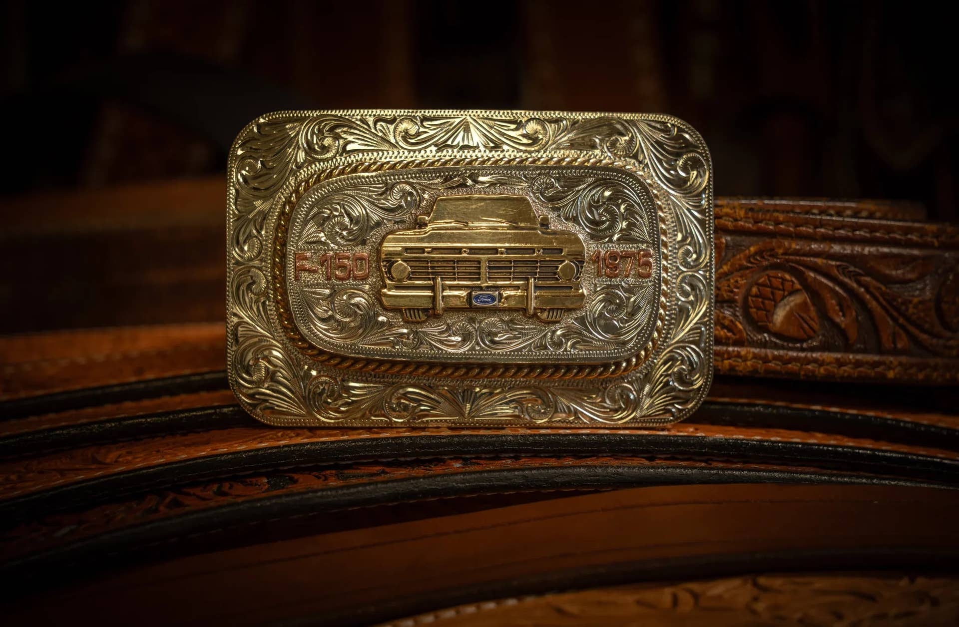 Front view of the Ford Truckle Belt Buckle for the F-150 Truck