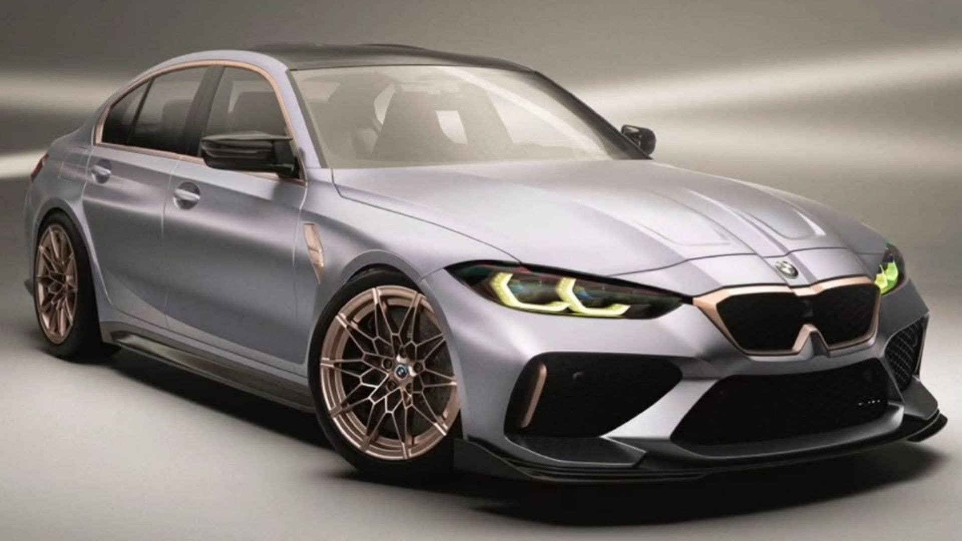 Digital Rendering of Grey BMW G80 M3 Sedan With Reesigned Lonnie Studio Front Bumper