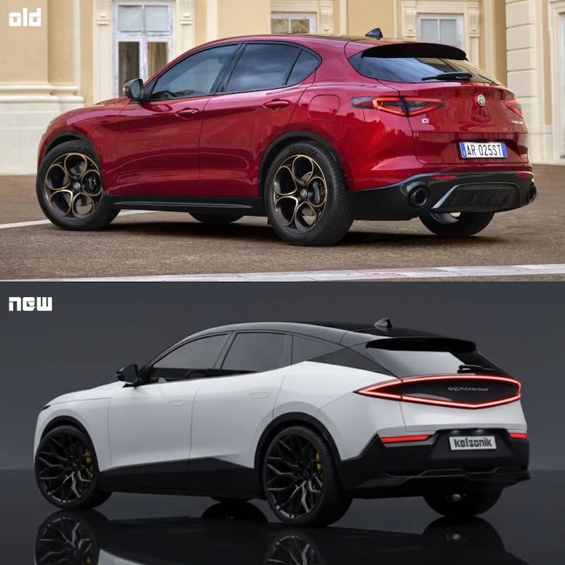 Next-Generation Alfa Romeo Stelvio Rendering rear quarter comparison with old