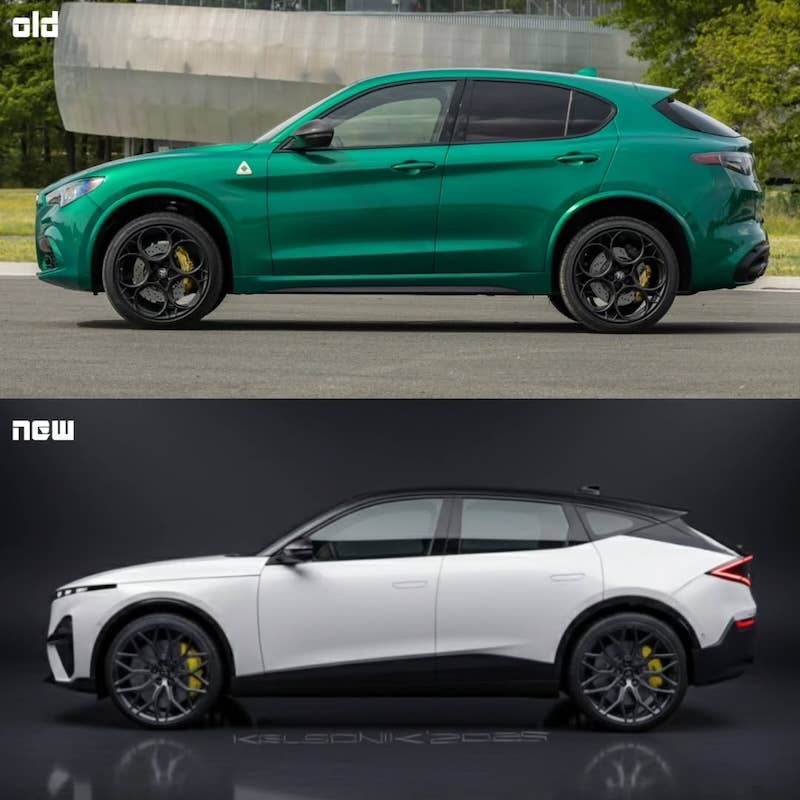 Next-Generation Alfa Romeo Stelvio Rendering side comparison with old