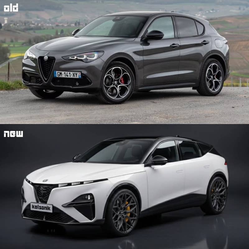 Next-Generation Alfa Romeo Stelvio Rendering front quarter comparison with old