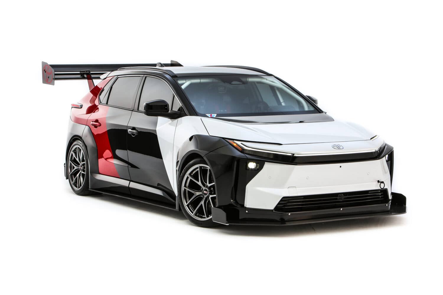 A front three quarters studio image of the Toyota bZ Time Attack AWD Concept