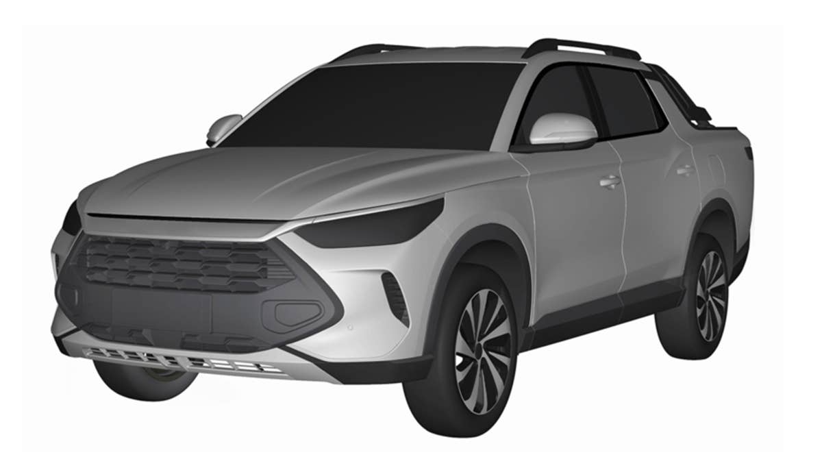 Front three quarters render of the proposed BYD compact pickup truck