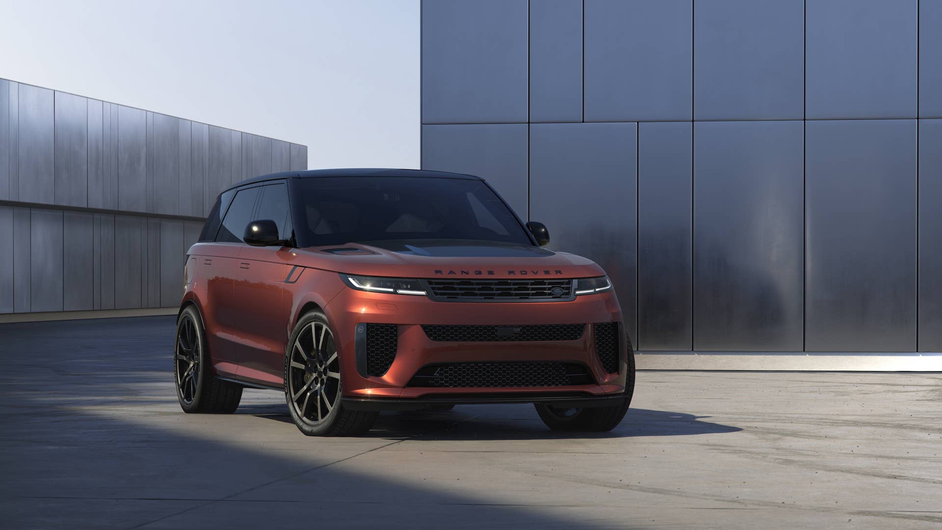 2026 Land Rover Range Rover Sport SV Carbon in Carbon Bronze front angled view