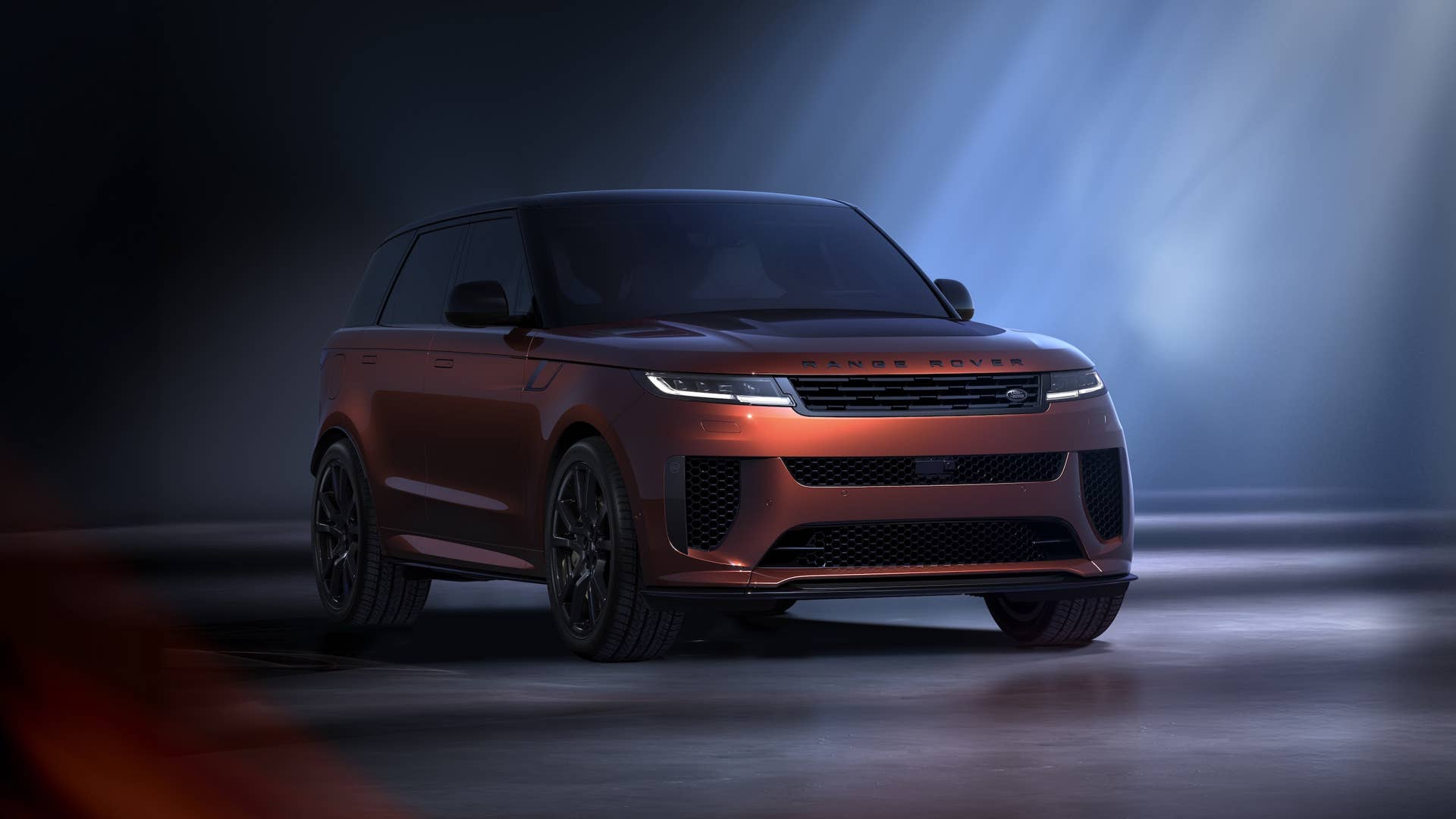 2026 Land Rover Range Rover Sport SV Carbon in Carbon Bronze front angled view