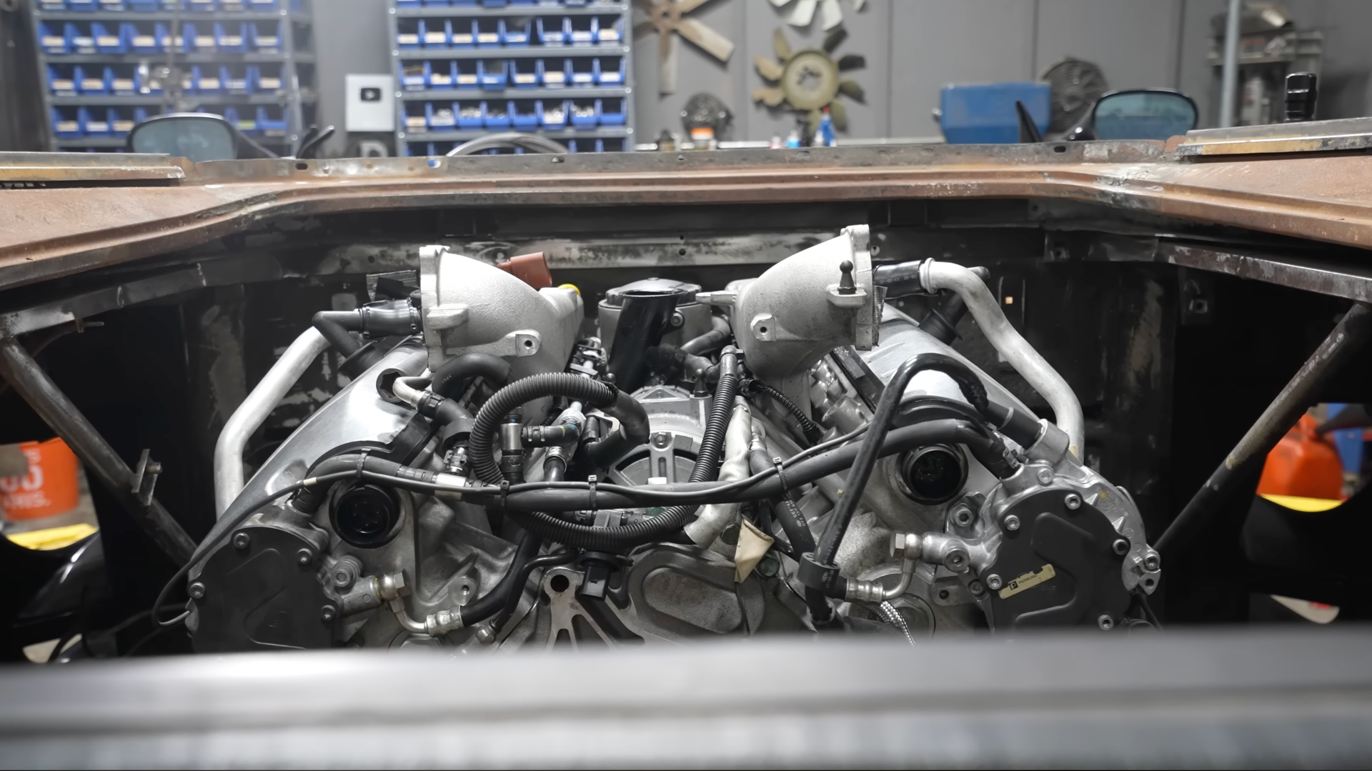 Volkswagen V10 TDI engine squeezed into the engine bay of a Ferrari F355 Spider