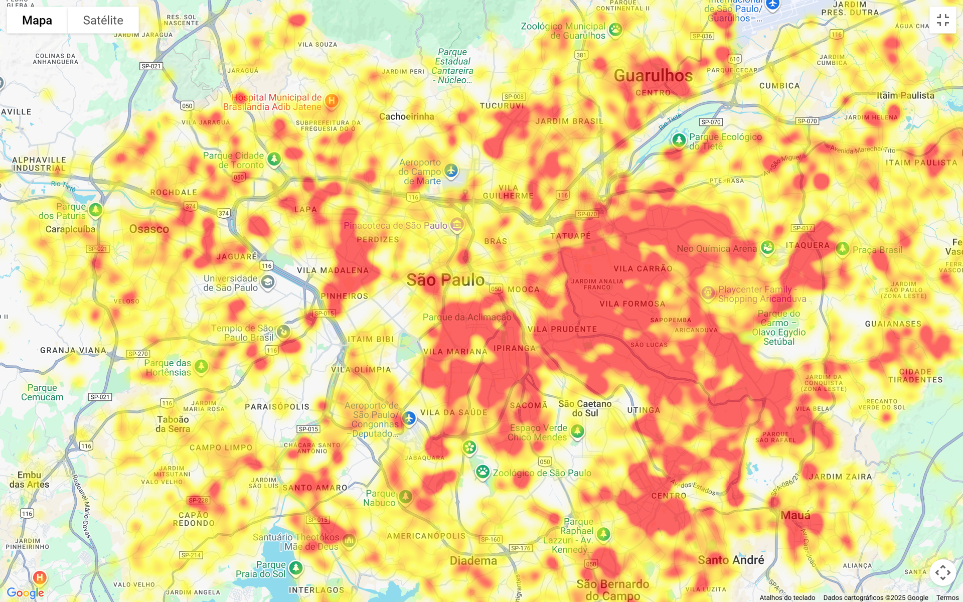 São Paulo vehicle theft heat map