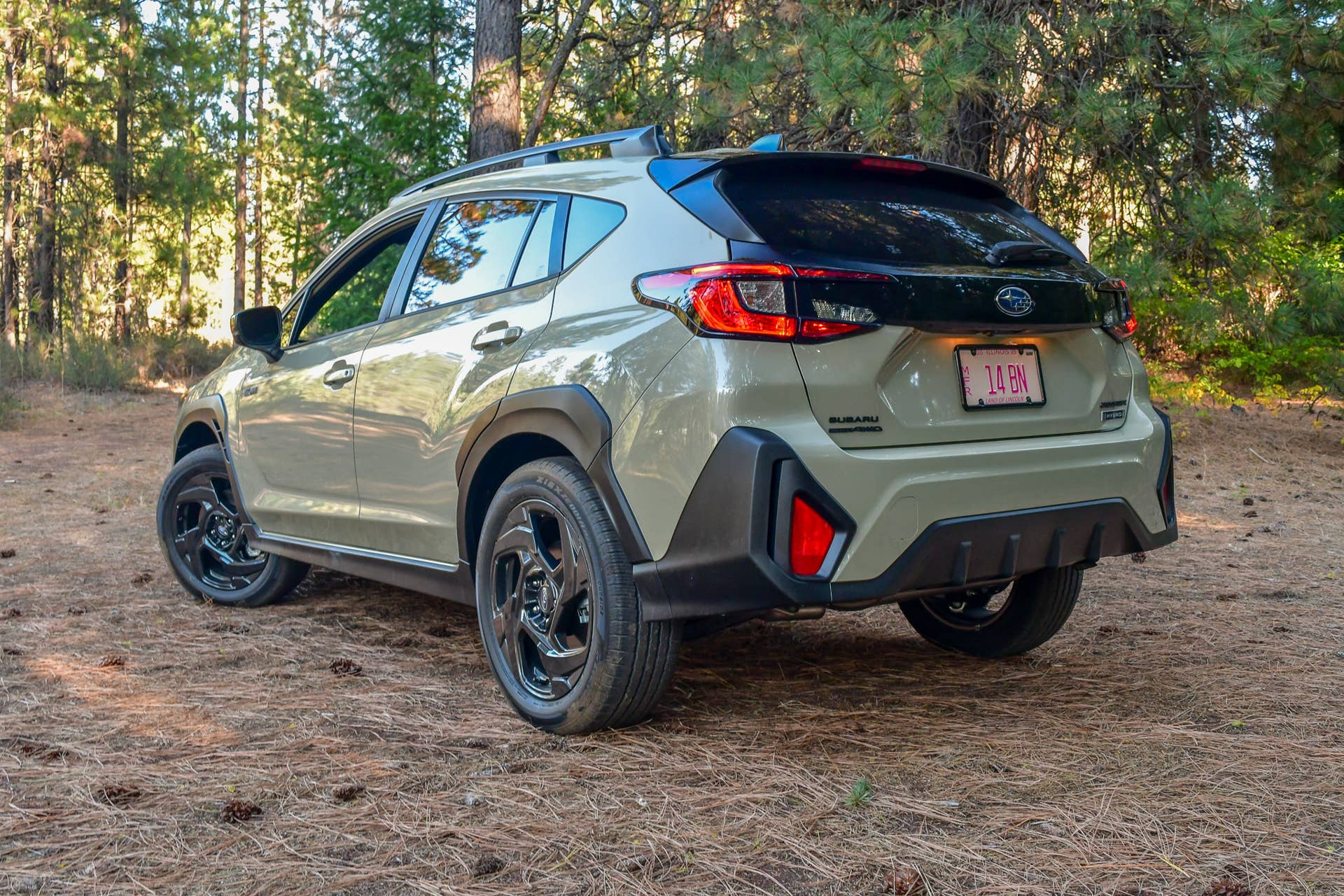 2026 Subaru Crosstrek Hybrid green rear angled view