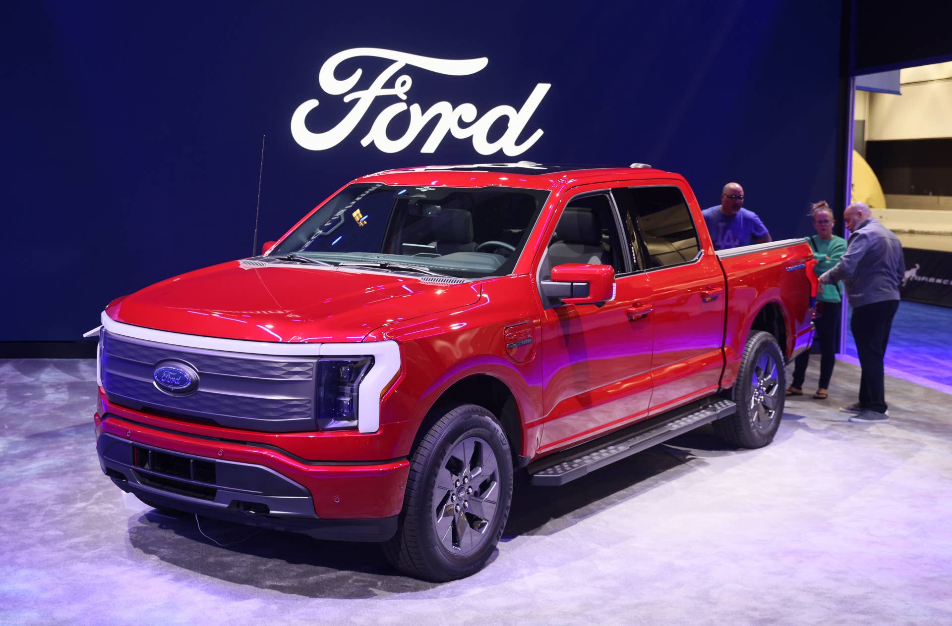 LOS ANGELES, CALIFORNIA - NOVEMBER 24: The Ford F-150 Lightning is displayed during the 2023 Los Angeles Auto Show at the Los Angeles Convention Center on November 24, 2023 in Los Angeles, California. This year’s edition of the Los Angeles Auto Show includes a range of new SUV models. (Photo by Josh Lefkowitz/Getty Images)