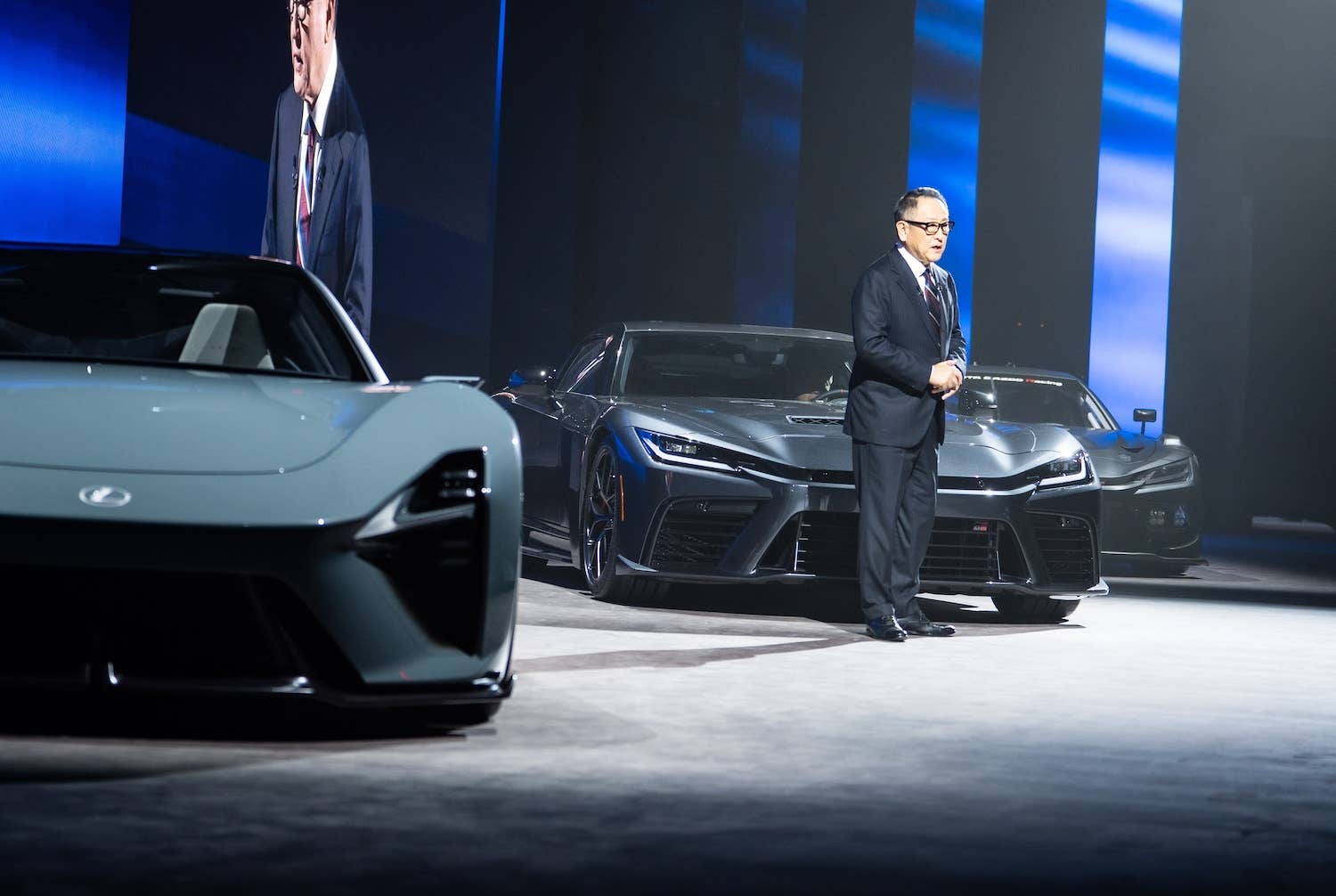 Akio Toyota with the Lexus LFA Concept and Toyota GR GT