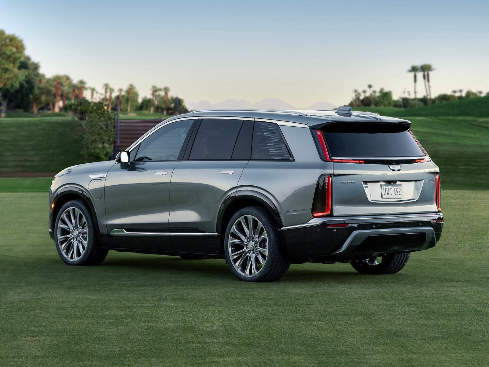 2026 Cadillac Vistiq in silver rear angled view