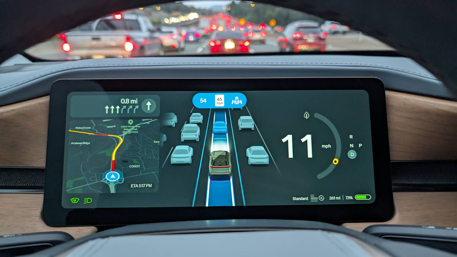The Rivian R1S while using the AHD in traffic