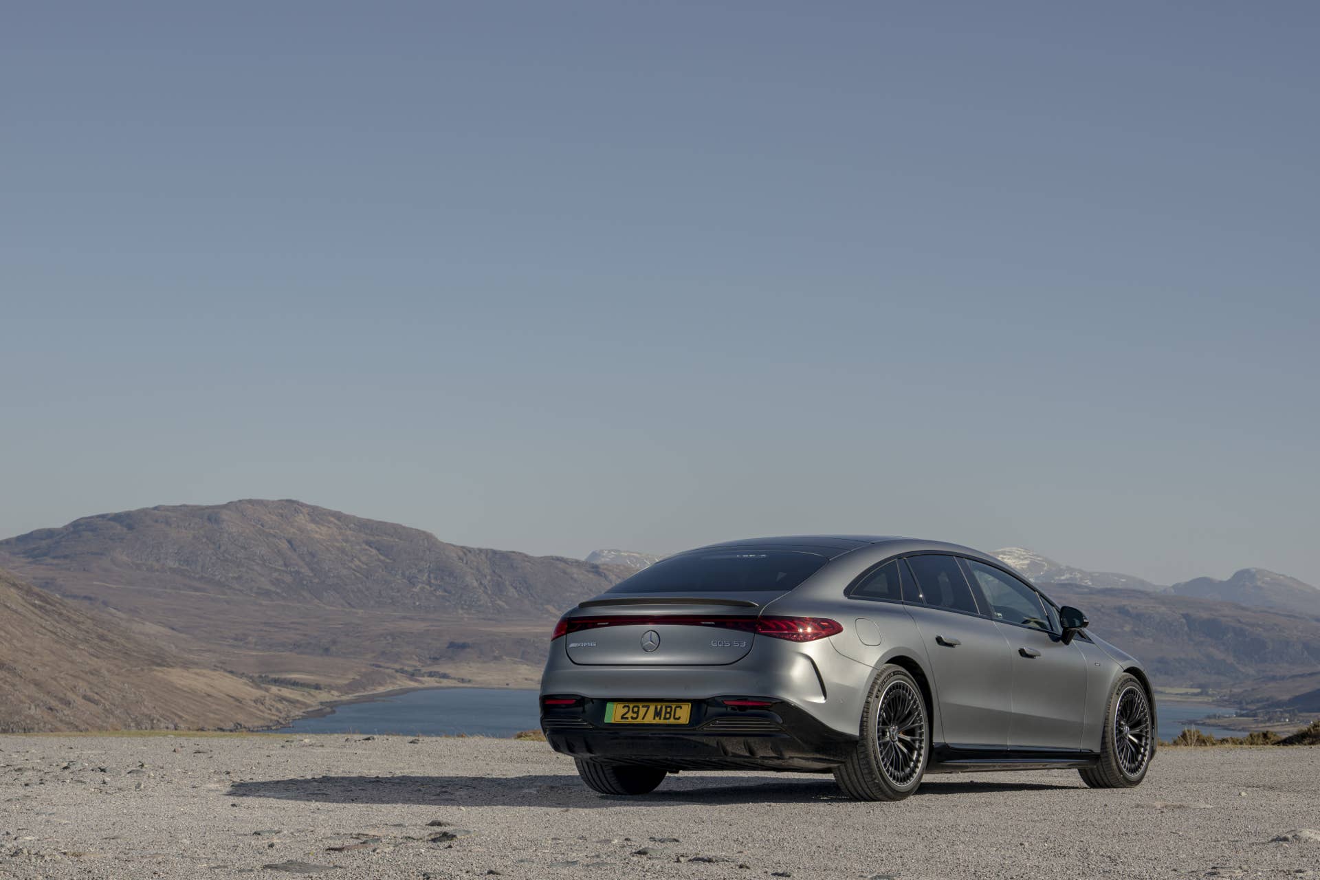 2026 Mercedes-Benz EQS Sedan in silver rear angled view