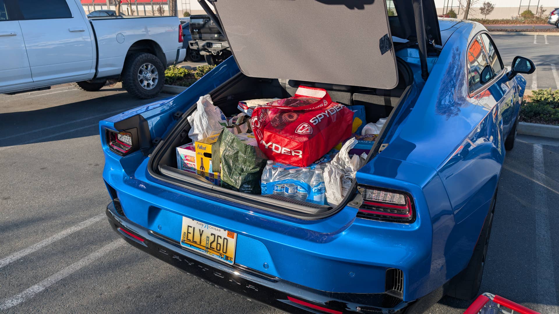 The trunk of the 2026 Dodge Charger EV full of groceries