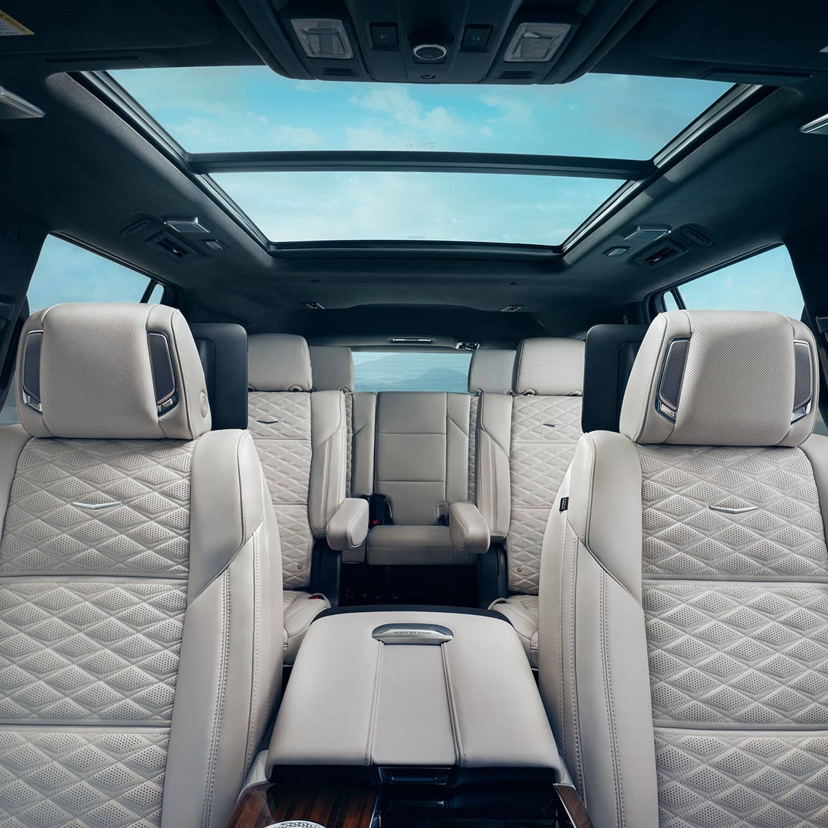 2025-2026 Cadillac Escalade beige interior rearward view