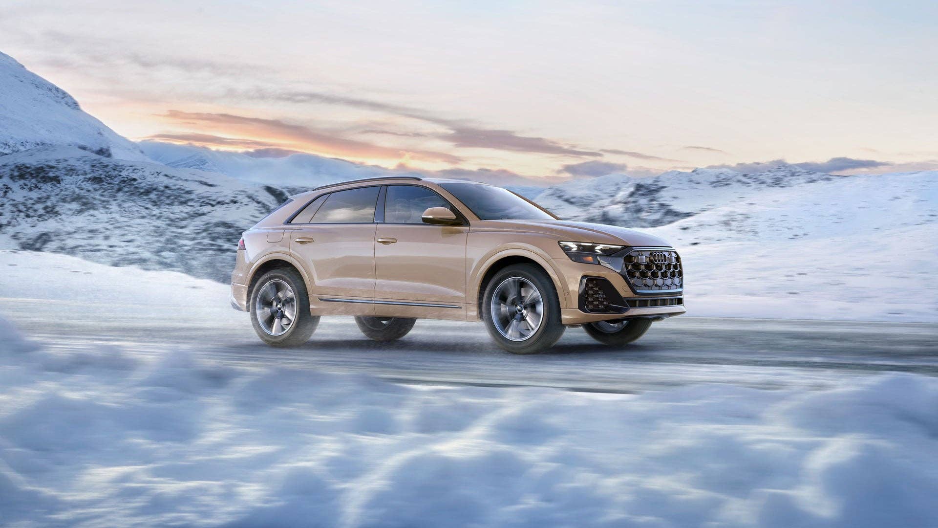 2026 Audi Q8 beige front angled view