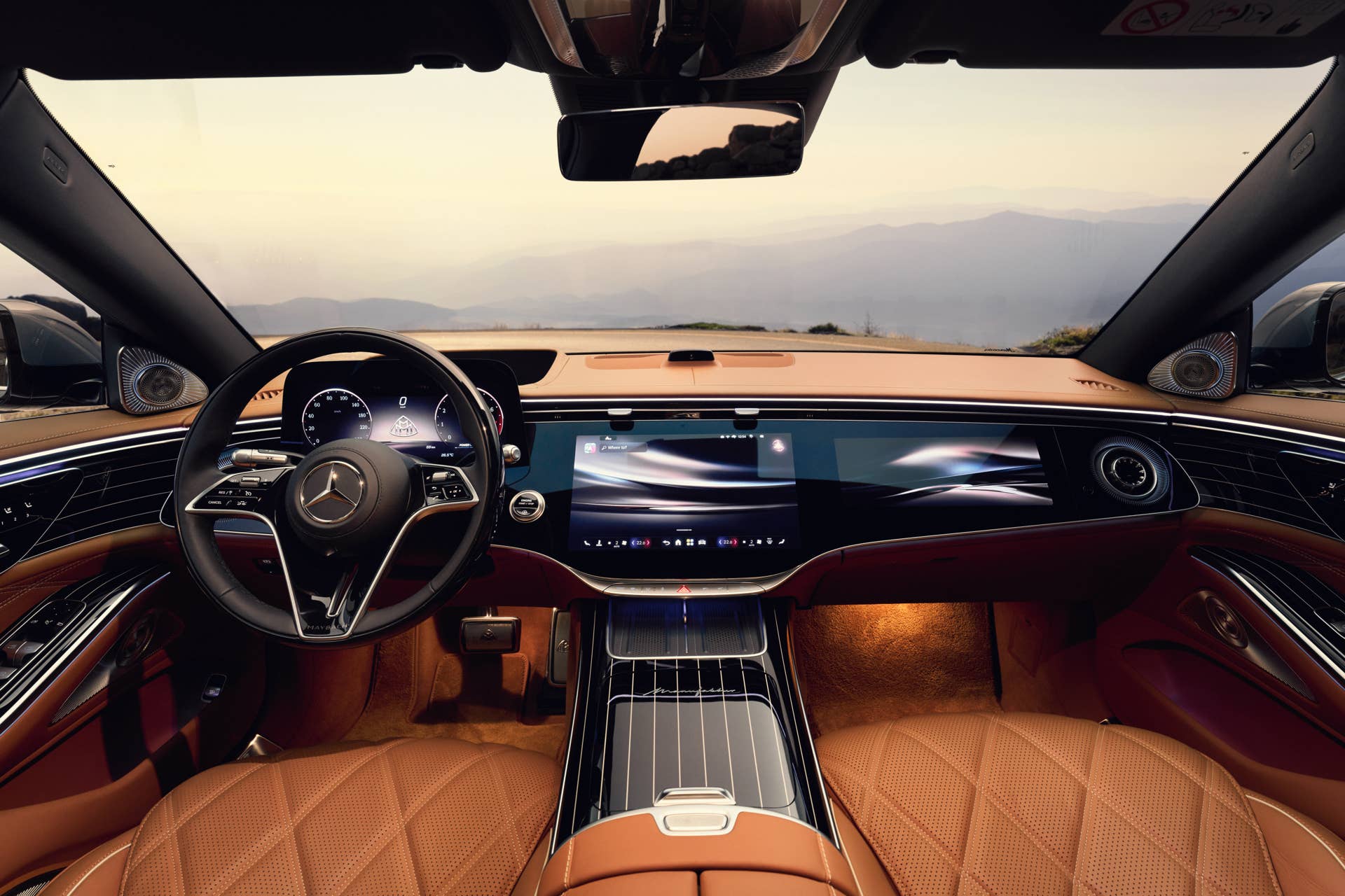 2027 Mercedes-Maybach S-Class with Beech Brown interior front cabin