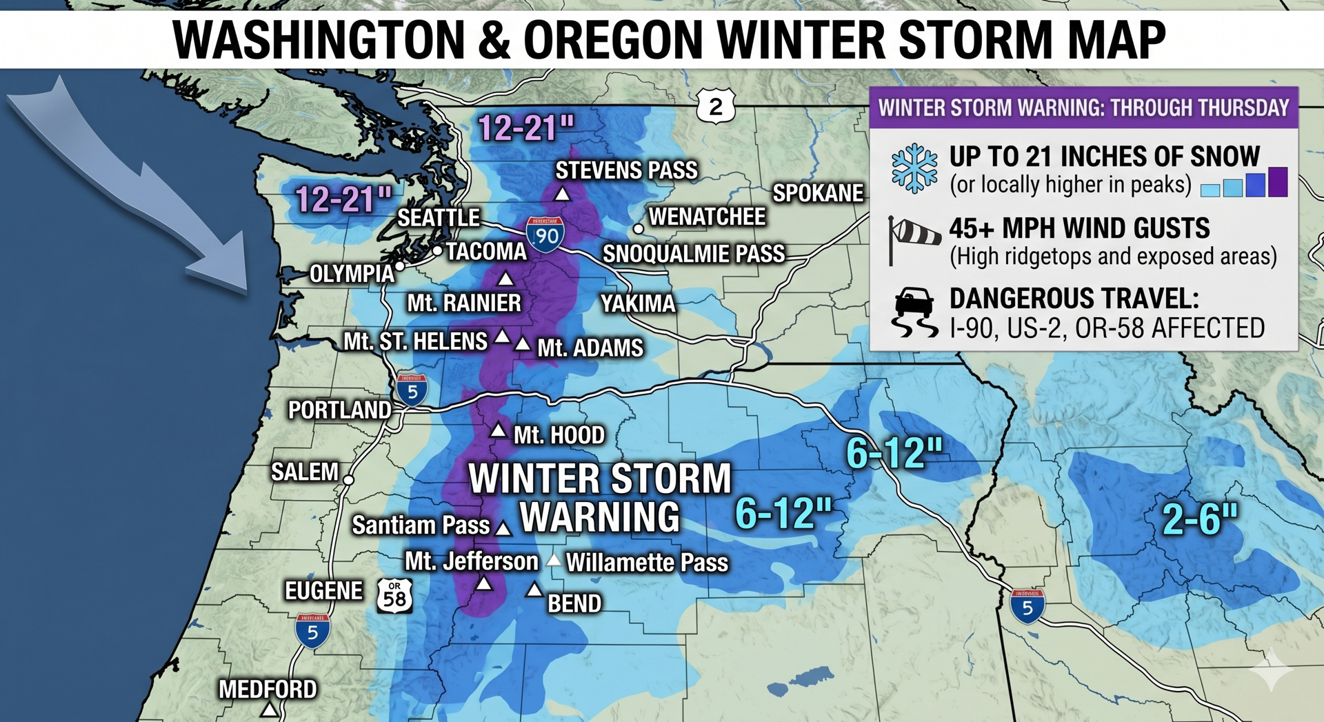 Winter Storm Warning: Up to 21 Inches of Snow, 45 MPH Gusts Threaten I ...