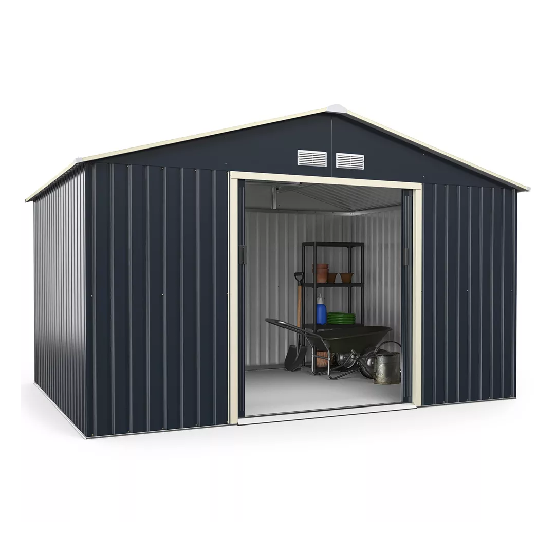 The Costway 11-Foot by 8-Foot Metal Storage Shed, pictured here, is now on sale at Target.