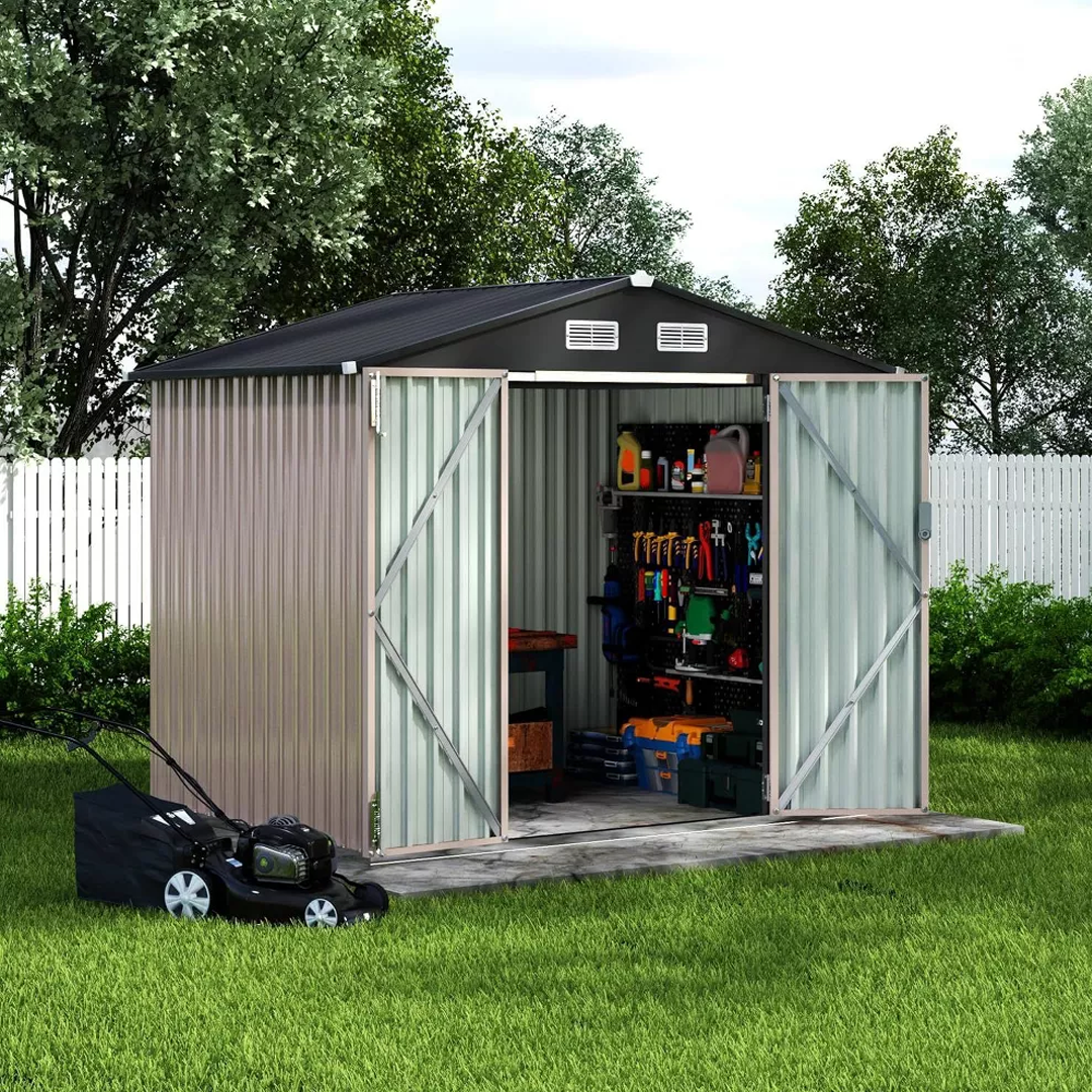 The Acekool 6-Foot by 8-Foot Metal Outdoor Storage Shed, pictured here, is now on sale at Target.