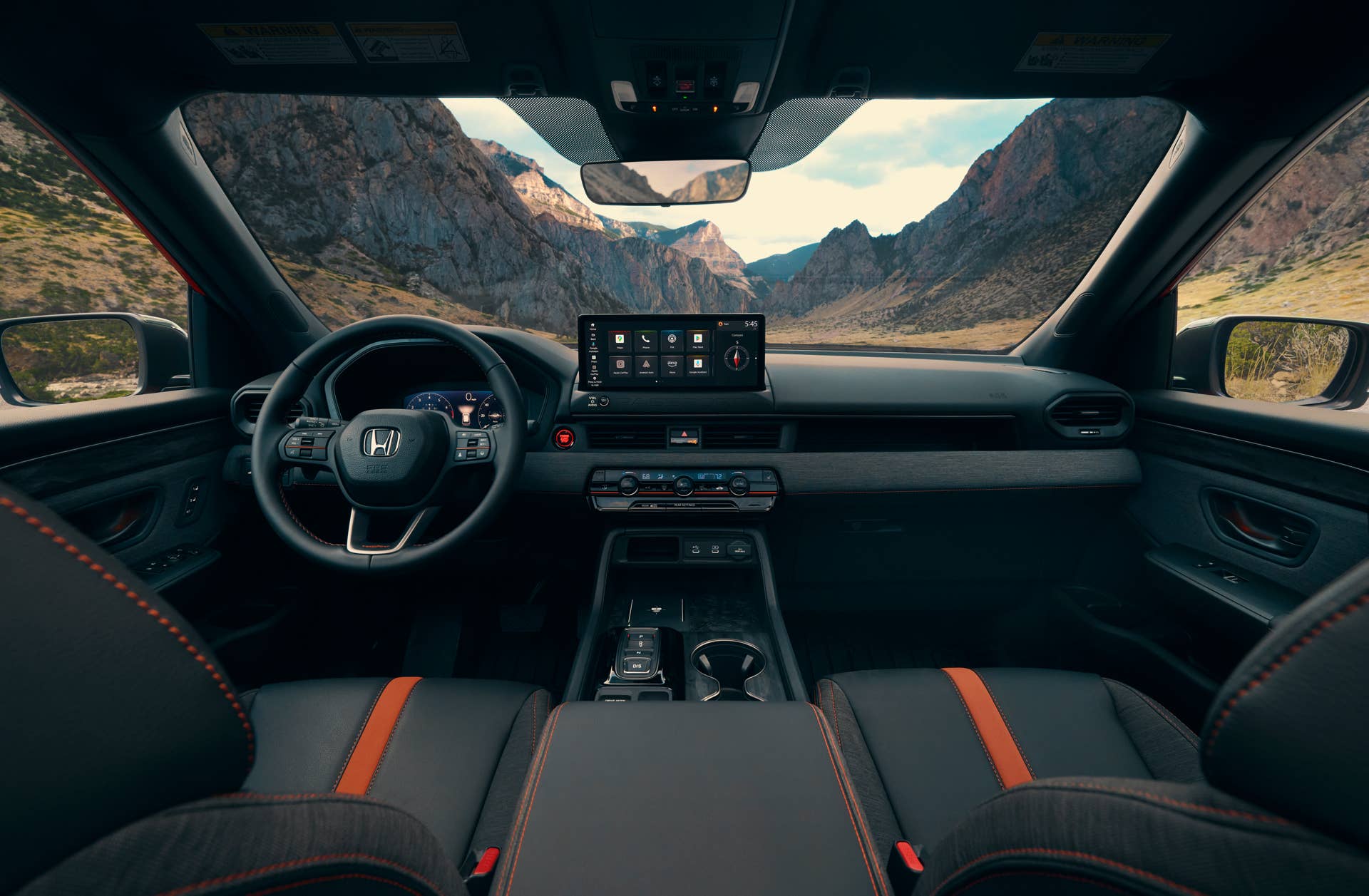 2026 Honda Passport TrailSport with black and orange interior front cabin