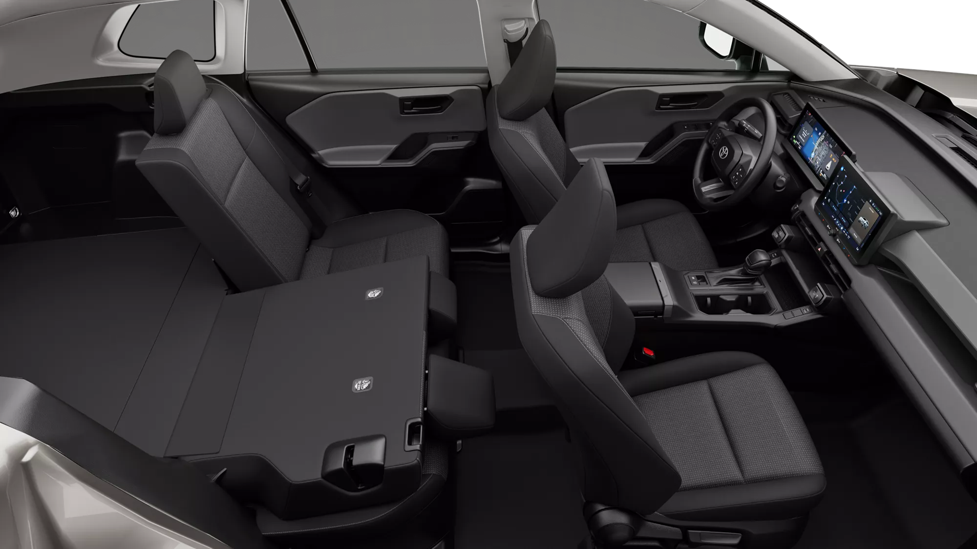 2026 Toyota Rav4 LE black interior high side view rear seats partially folded