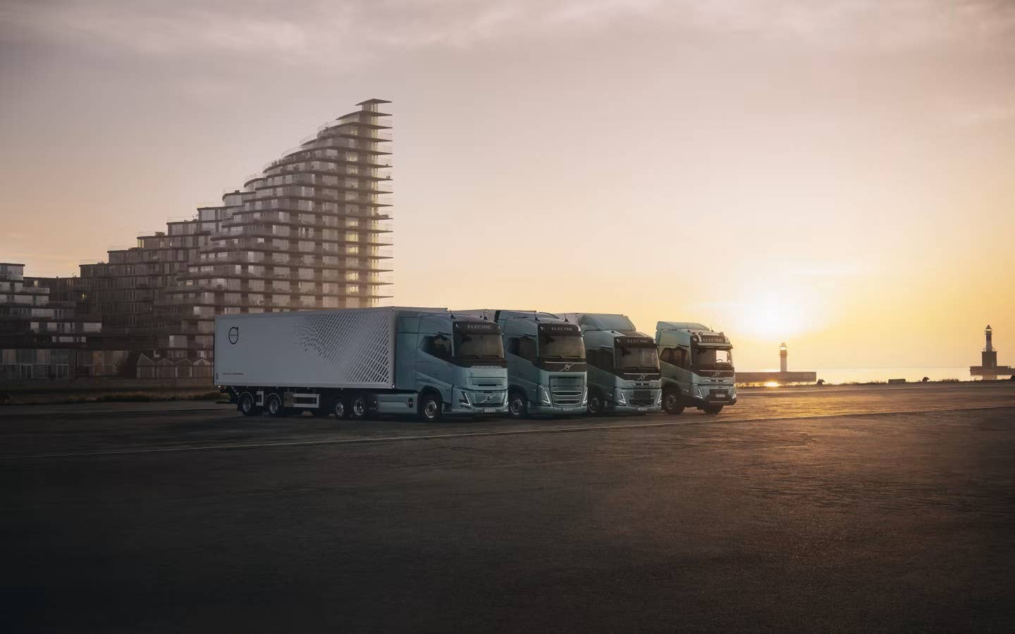 Volvo Semi Trucks at Sunset