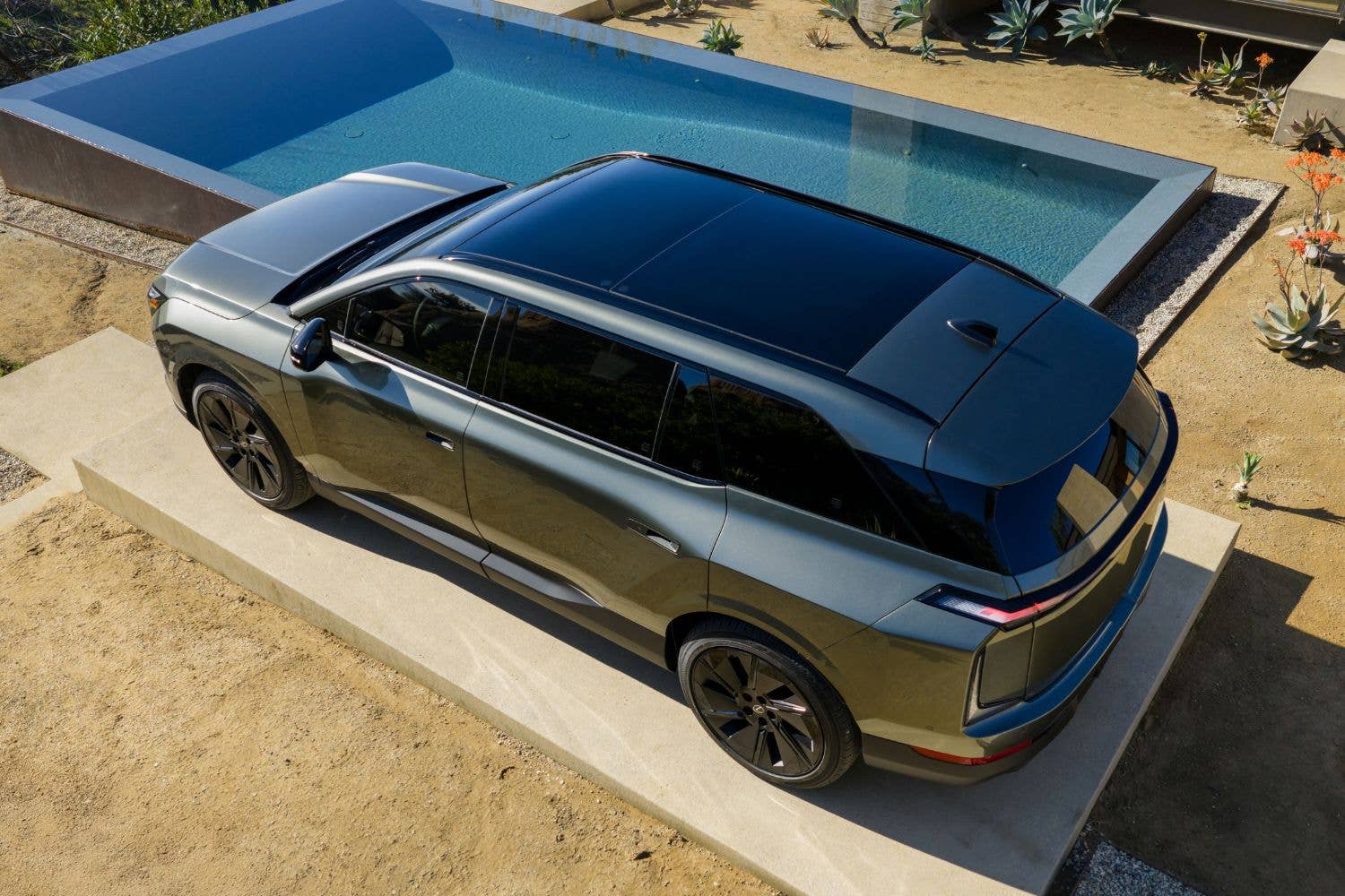 2027 Lexus TZ green overhead rear angled view