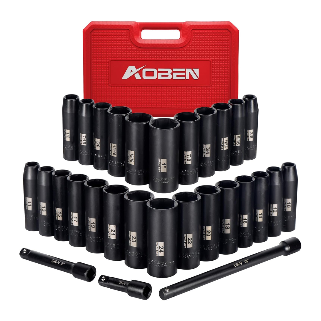 The Aoben 29-Piece 1/2-Inch Impact Socket Set, pictured here, is now on sale at Amazon.