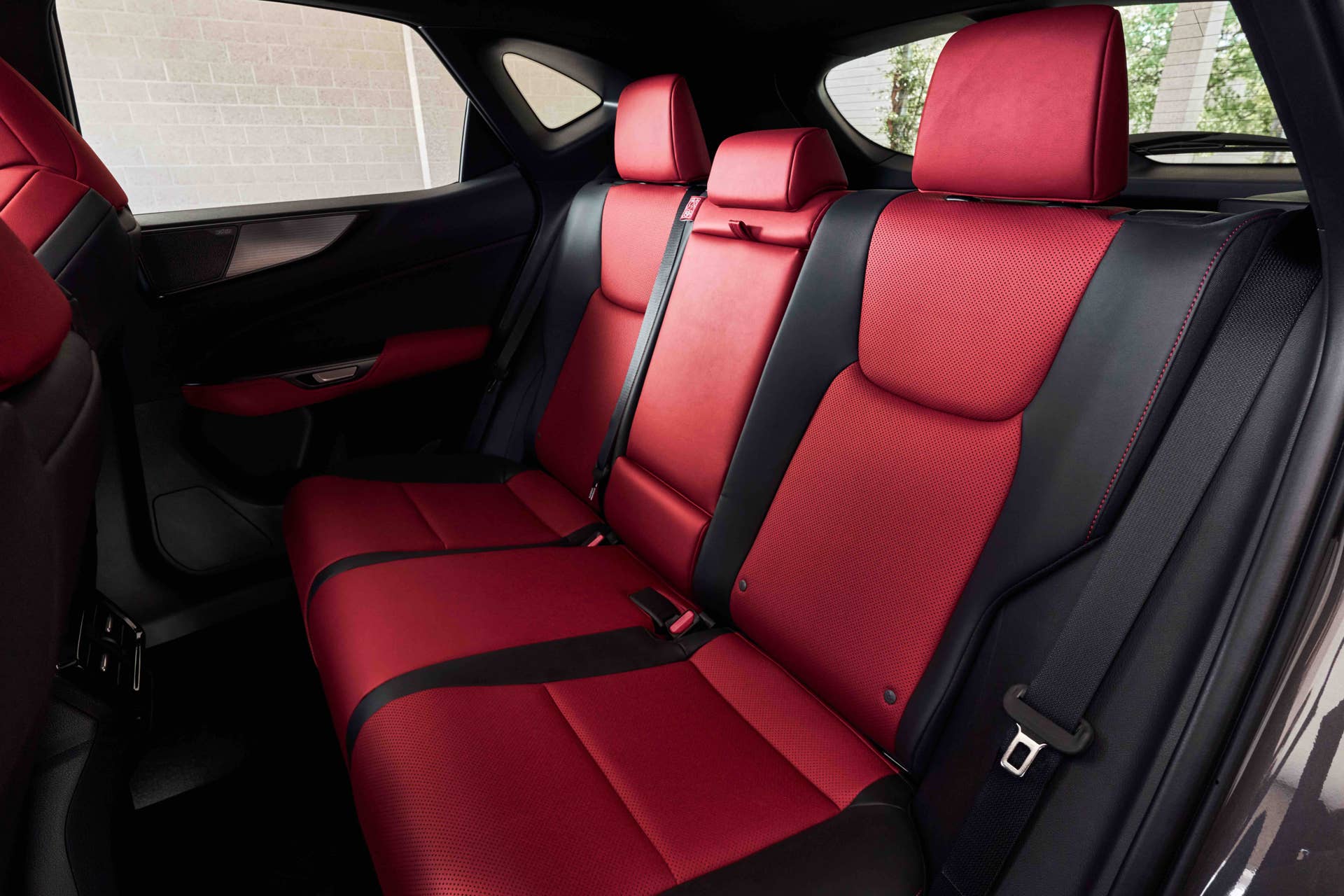 2025-2026 Lexus NX 350 black and red interior rear seats