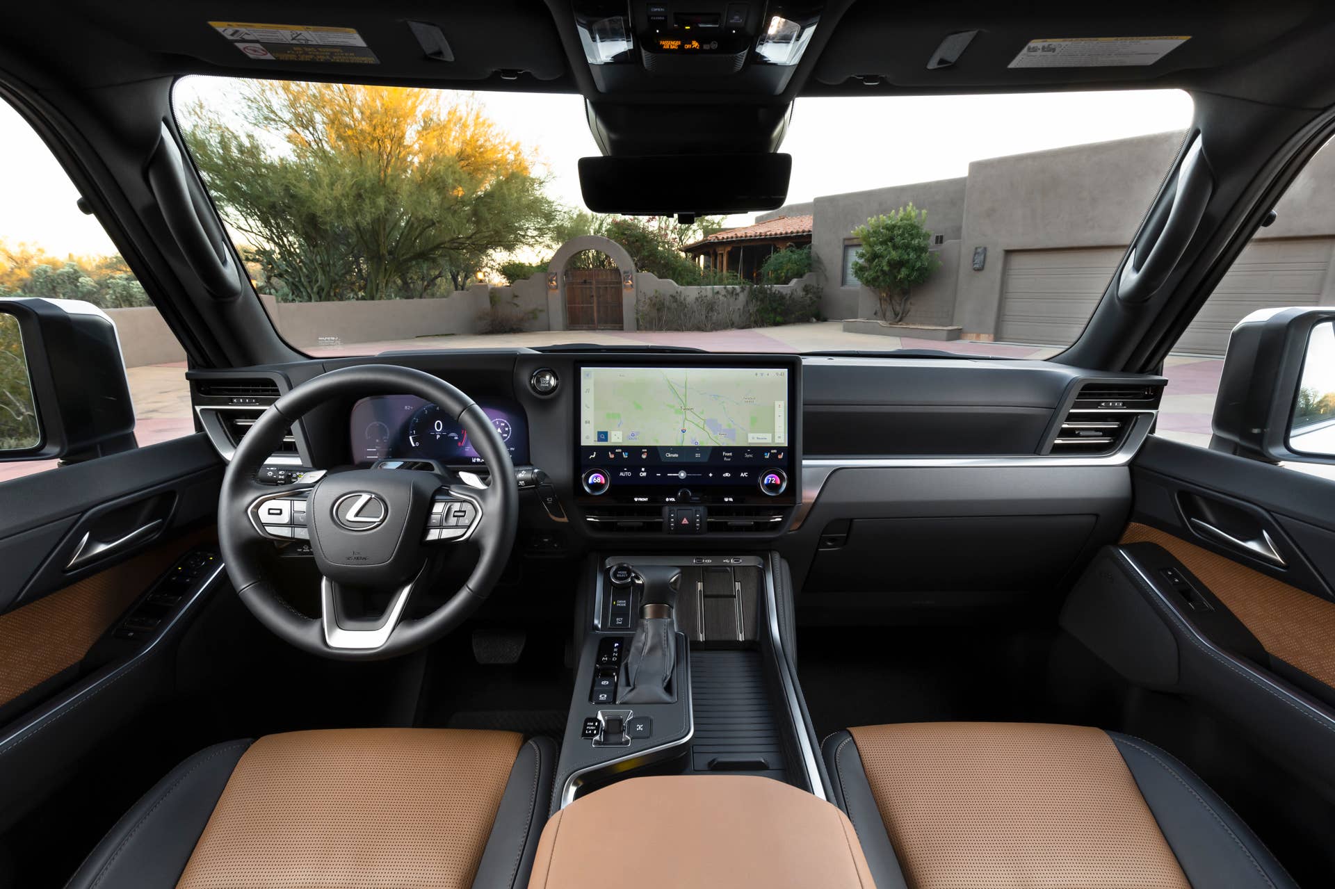 2025 Lexus GX Luxury black and brown interior front cabin