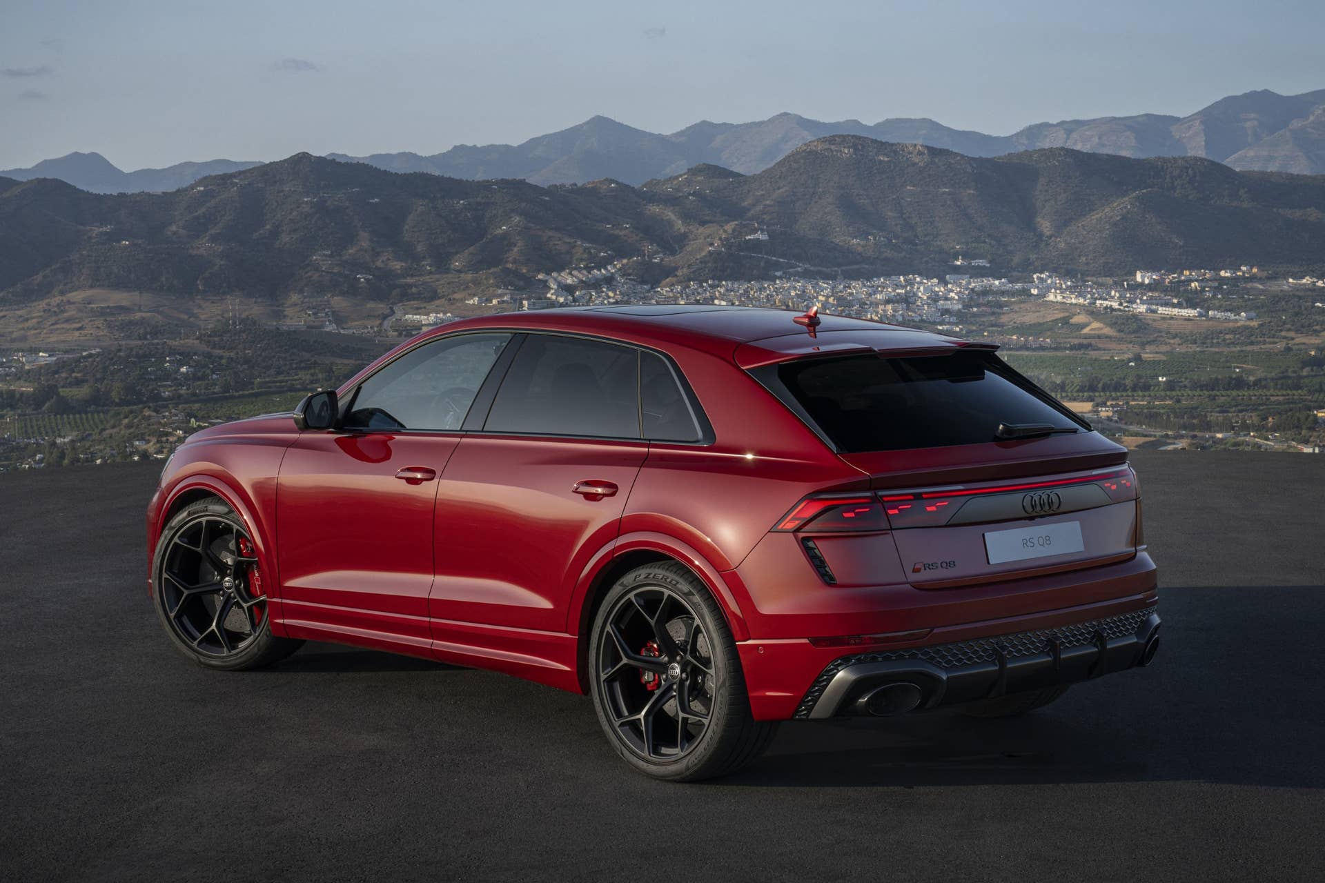 2025-2026 Audi RS Q8 Performance Chilli Red Metallic rear angled view