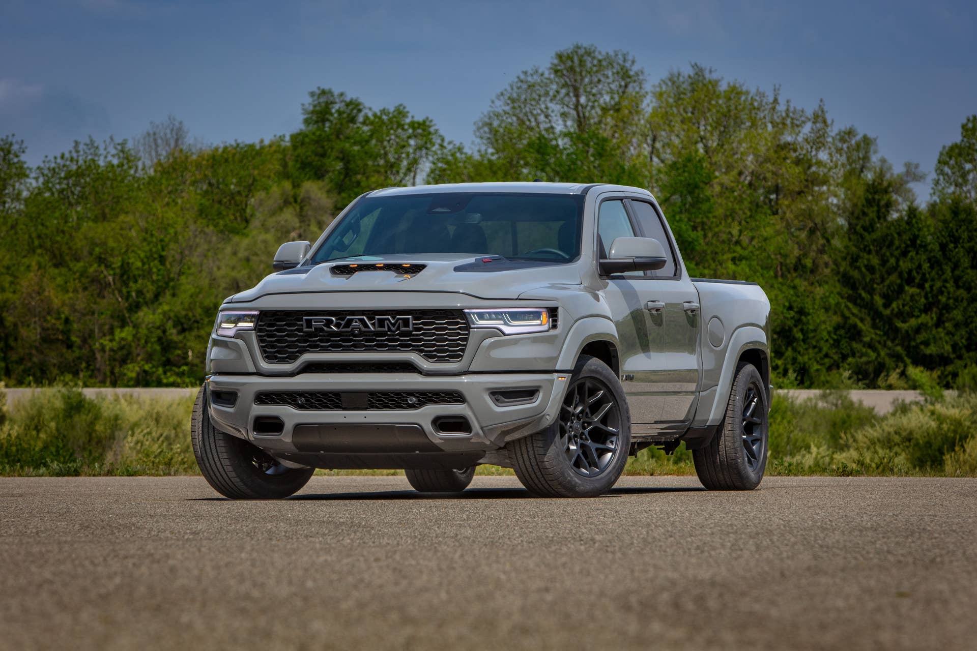 2027 Ram 1500 Rumble Bee in gray front angled view