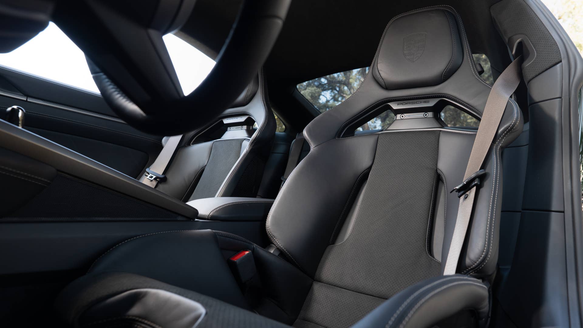2026 Porsche 911 Turbo S Coupe Oak Green Metallic black interior front seats