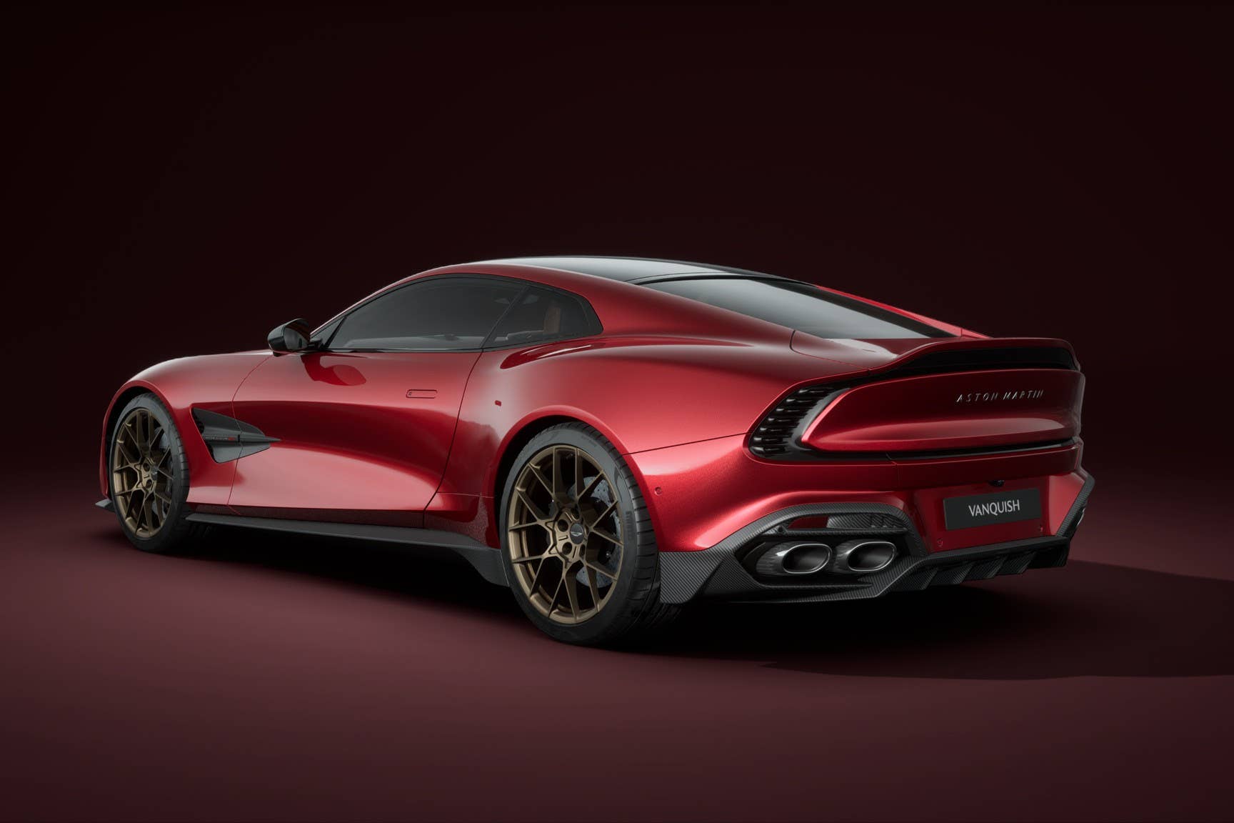 2026 Aston Martin Vanquish red rear angled view