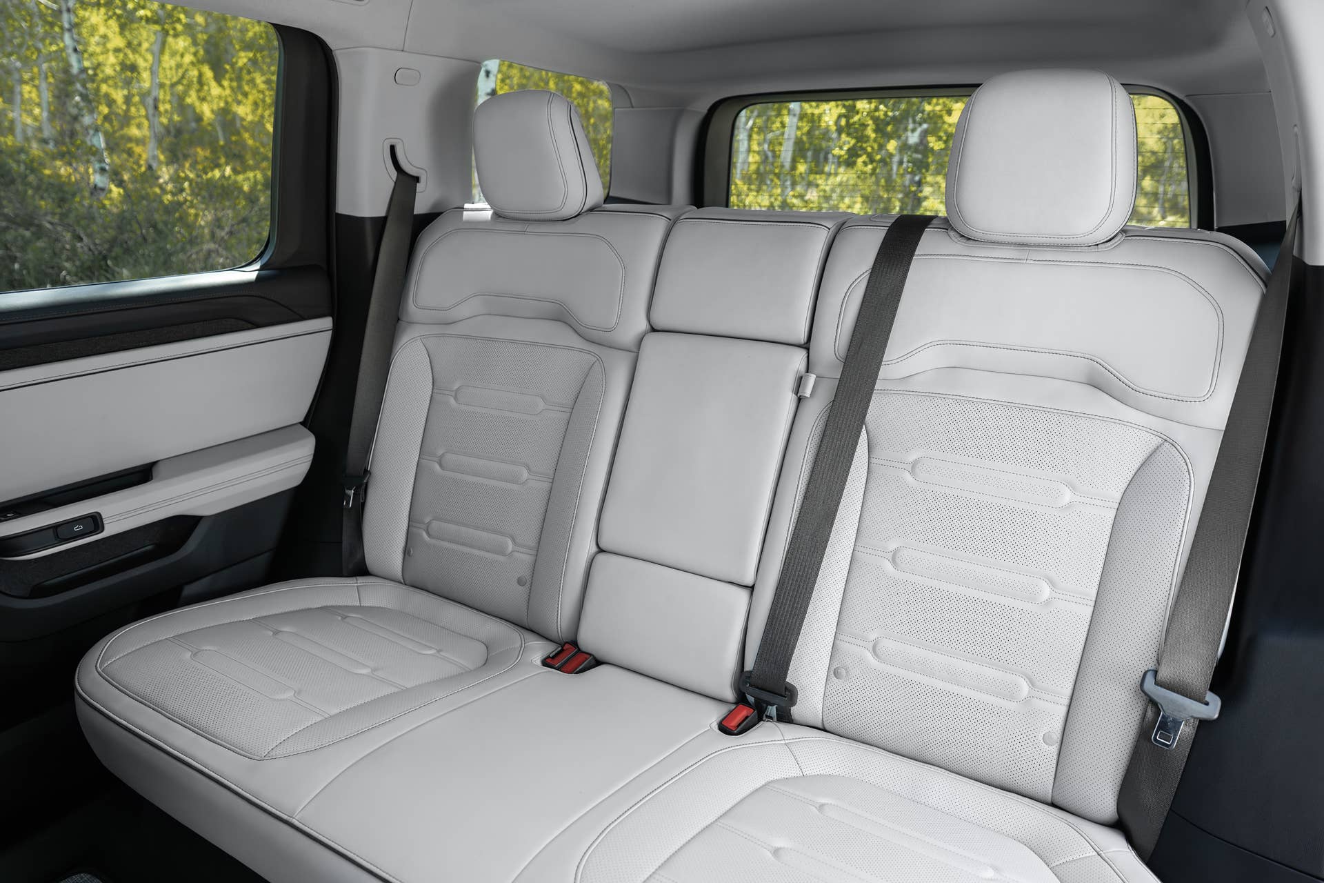2027 Rivian R2 white interior rear seats