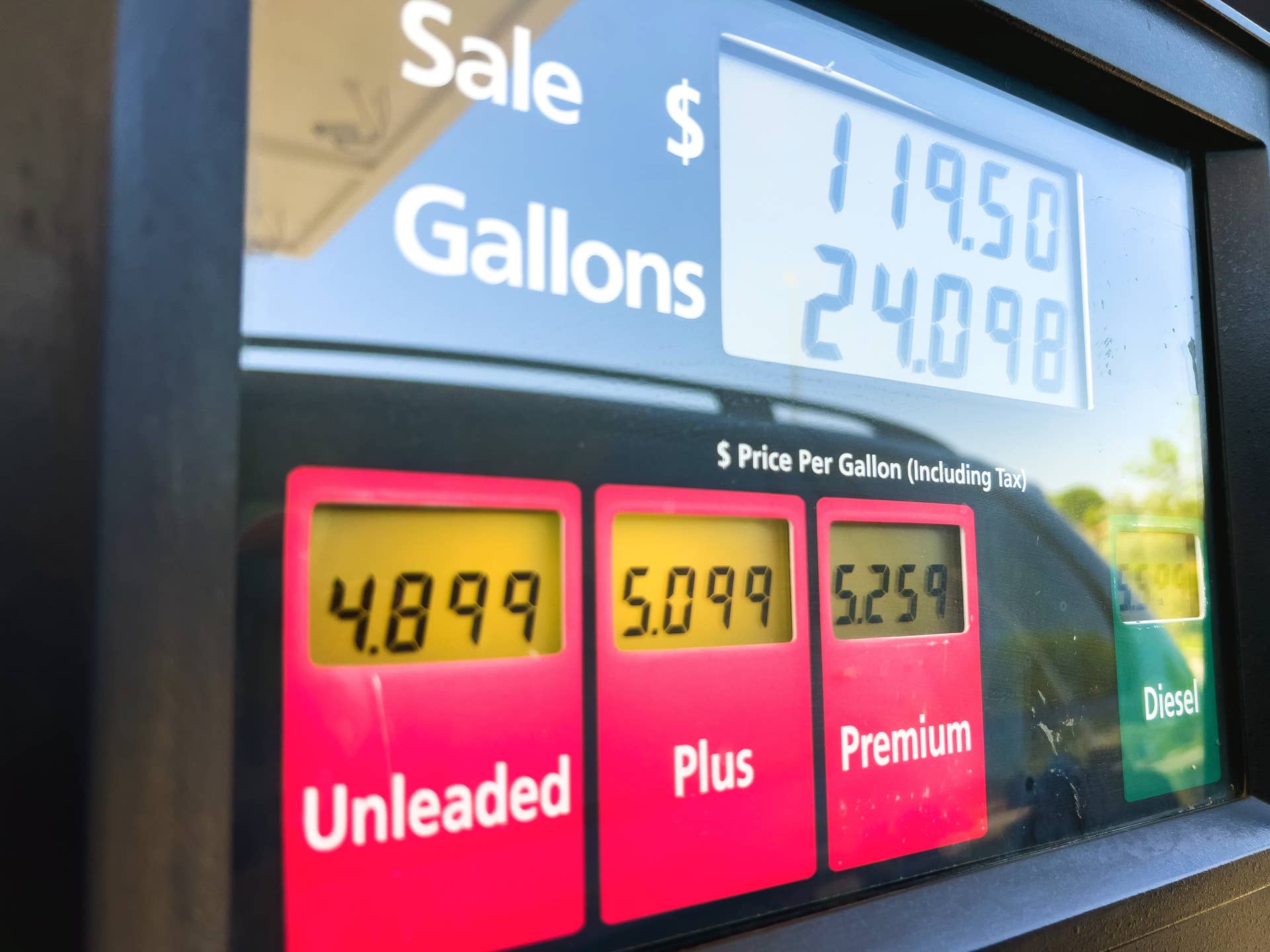 Unleaded, Plus and Premium Gas Pump Prices at Fuel Station Pumping Machine Infrastructure Photo Series