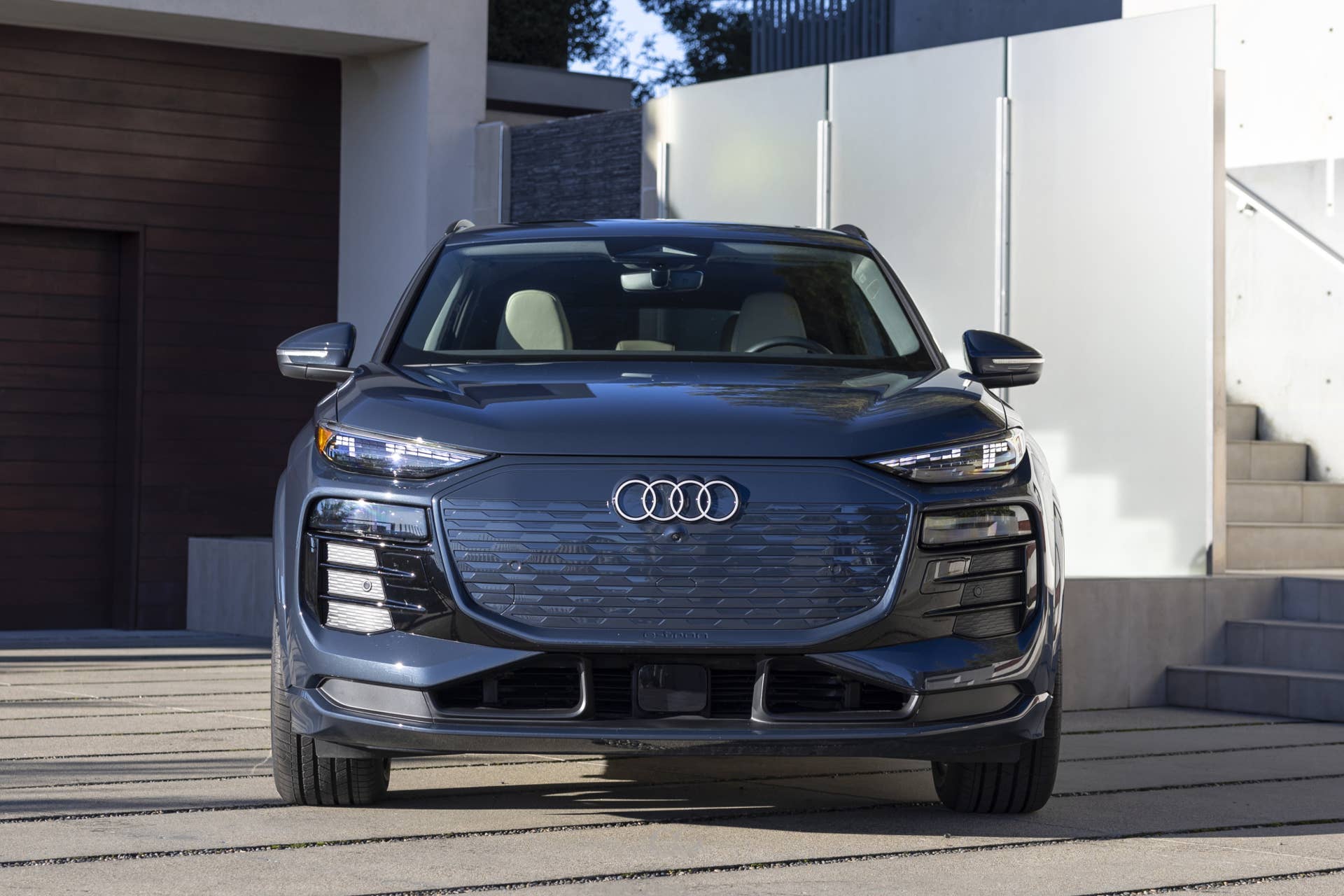 2025-2027 Audi Q6 e-tron SUV in Plasma Blue front view