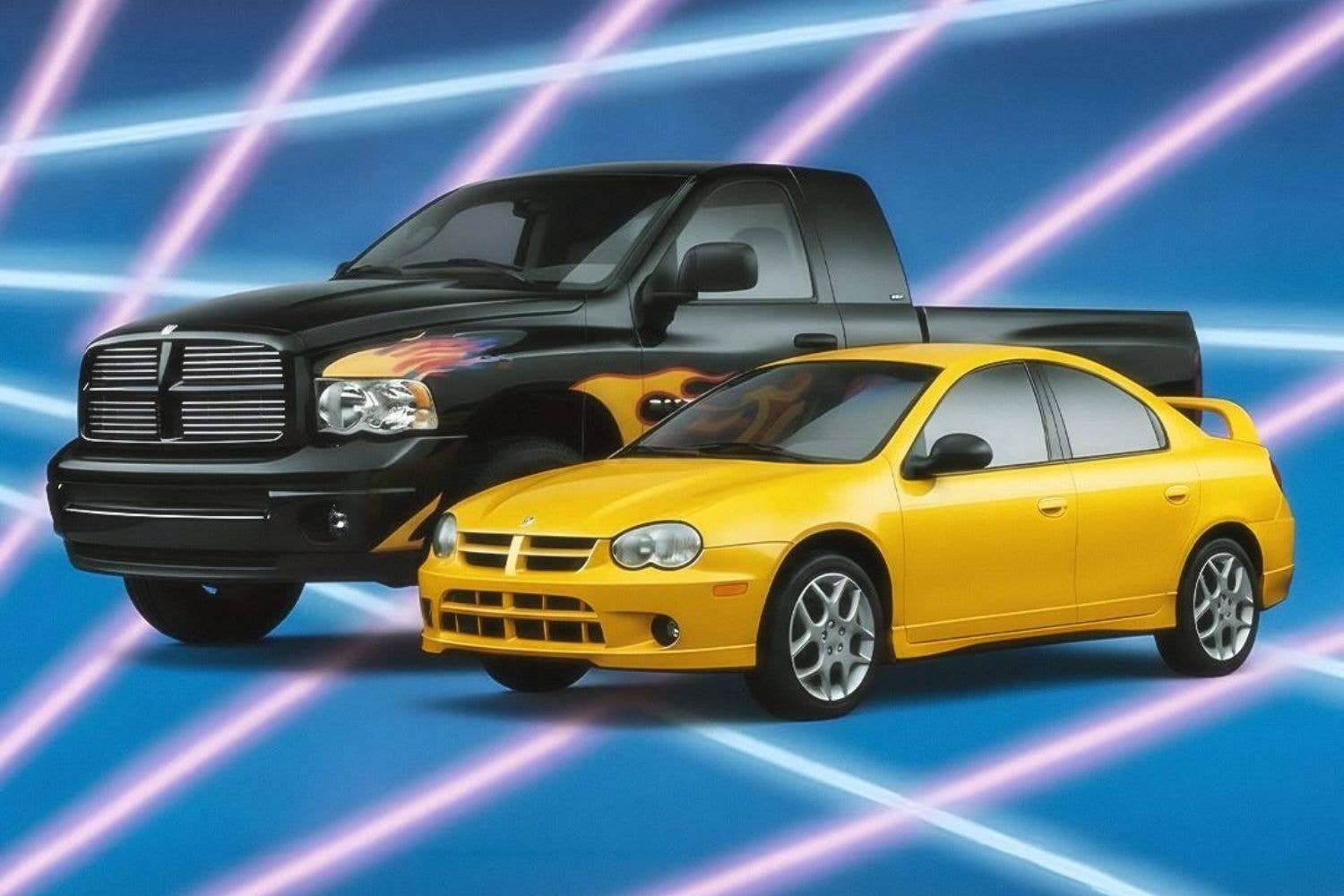 AI-generated Dodge Neon and Ram 1500