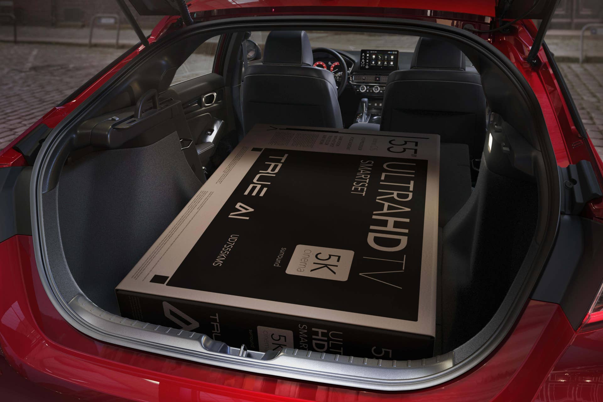 2025 Honda Civic Hatchback Sport Touring Hybrid trunk seats folded