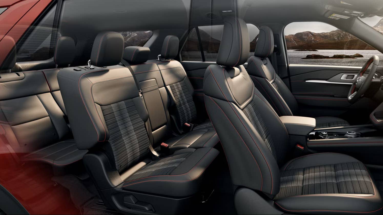 2026 Ford Explorer ST Line gray interior side view 3 rows