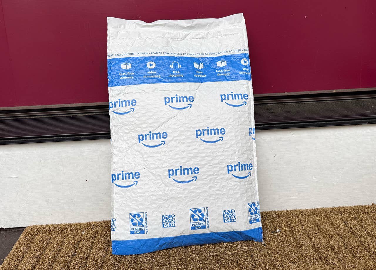 An Amazon package sits outside a resident's door